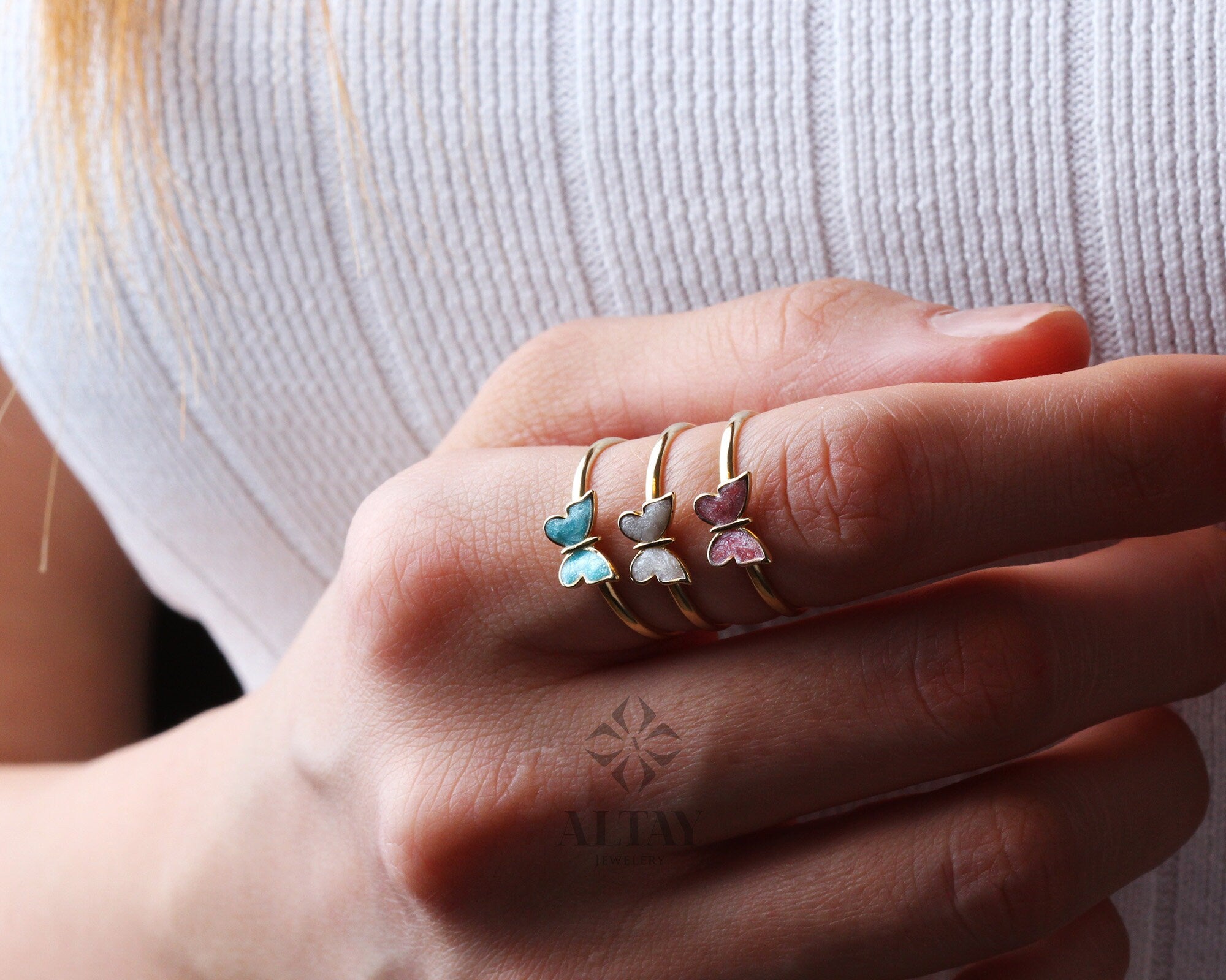 14K Gold Butterfly Ring, Dainty Gold Stacking Ring, Statement Valentine's Day Ring, Minimalist Everyday Fine Jewelry, Gift for Her,
