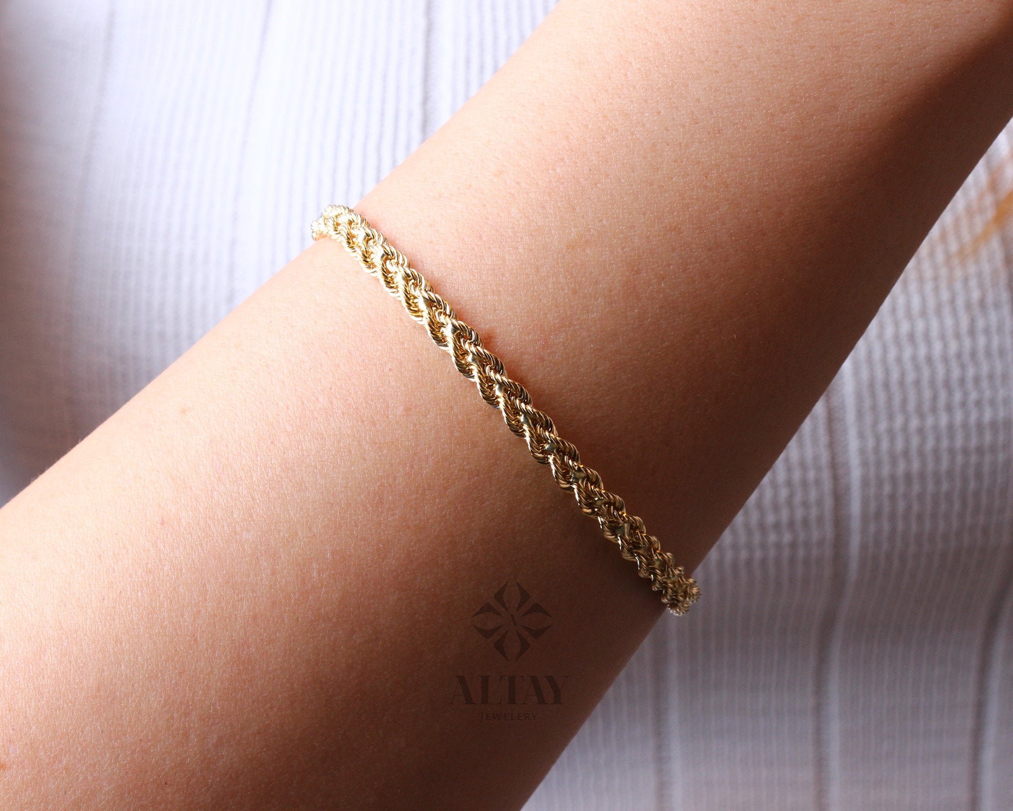 14K Solid Gold Rope Chain Bracelet, 4.7mm Dainty Rope Bracelet, Unisex Braided Bracelet, Twist Chunky Chain, Stacking Fashion Delicate