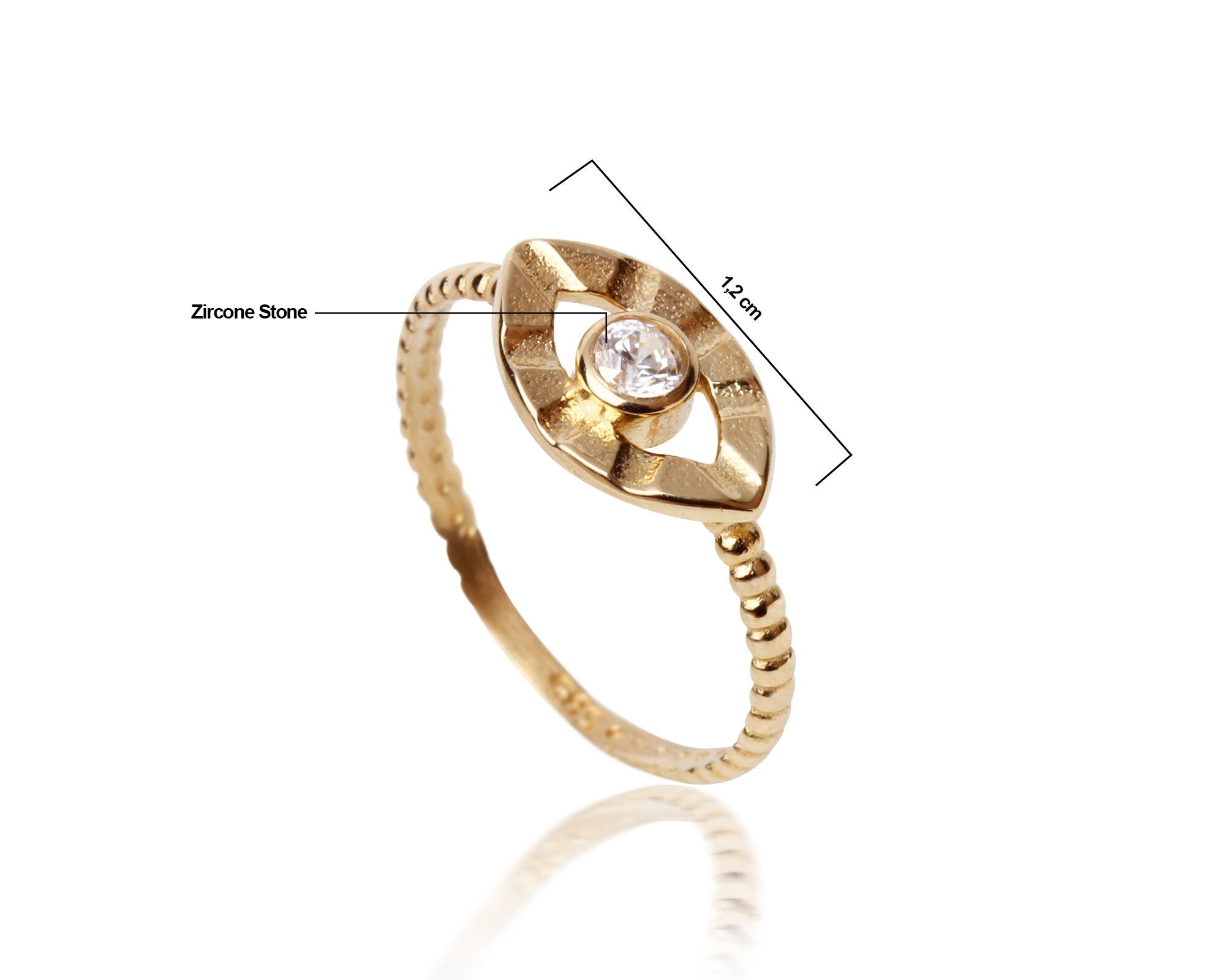 14K Gold Evil Eye Ring, Unique Evil Eye Band Ring, Zirconia Stone, Eyelashes Gold Ring, Dainty Ring, Good Luck Stackable Ring, Minimal Ring