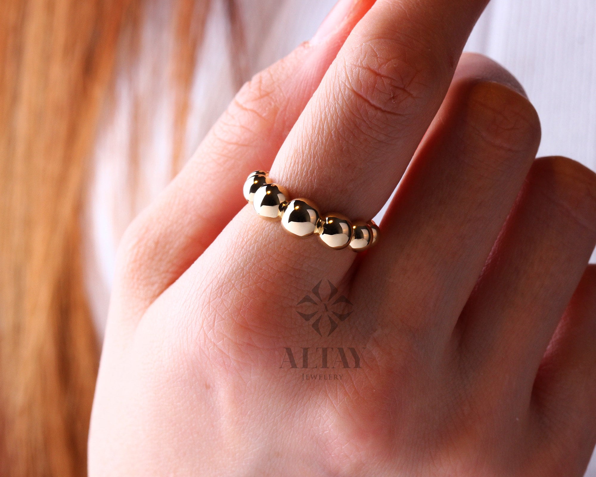 14K Gold Bead Ring, 14K Wedding Band, Bead Band, Beaded Gold Ring, Minimalist 14K Gold Bead Ring, Dainty Ring, Stacking Ring, Wedding Ring