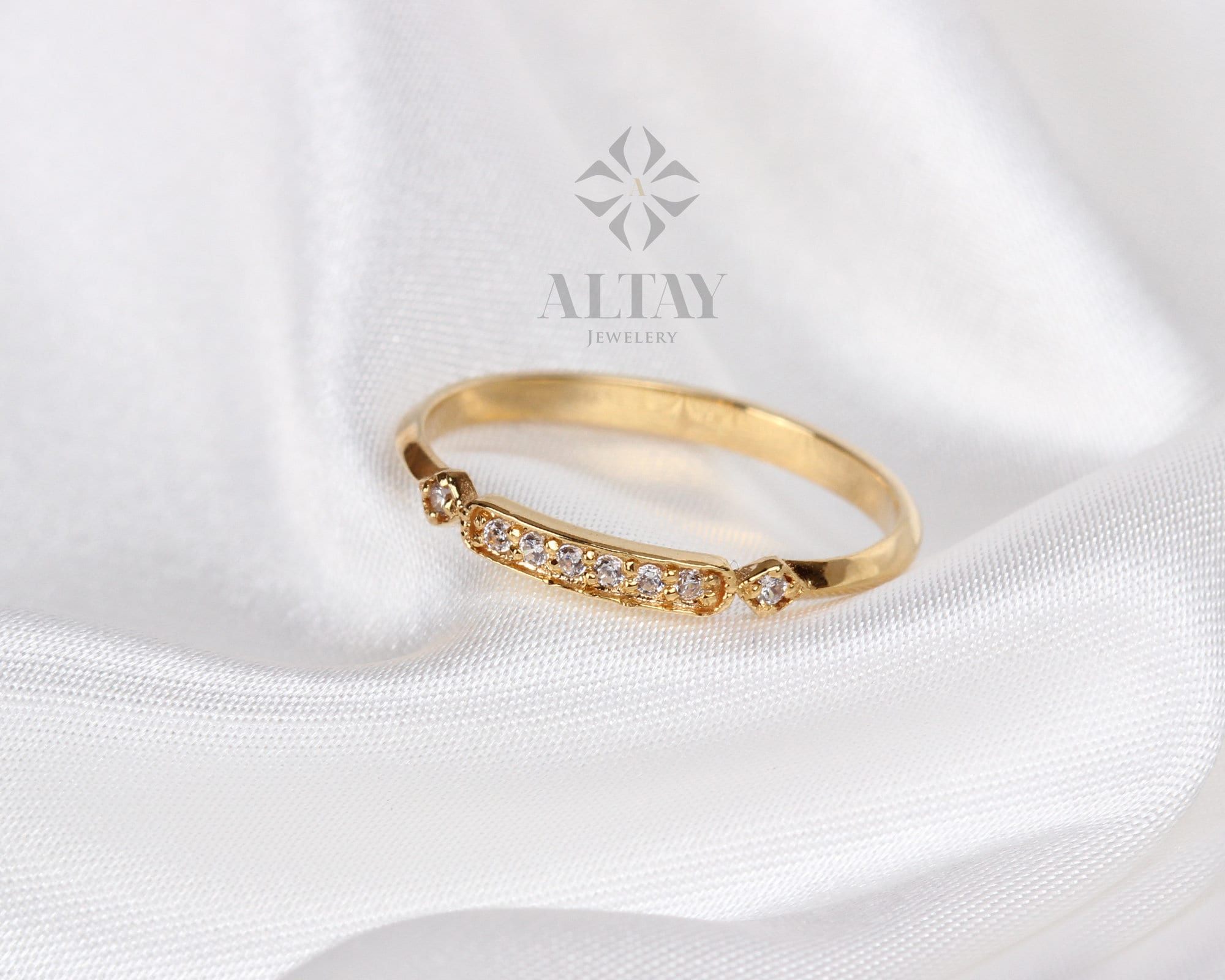 14K Gold Vintage Diamond Ring, Vintage Style Solid Gold Stackable Ring, Dainty Gold Elegant Ring, Art Deco Wedding Band Ring, Half Eternity