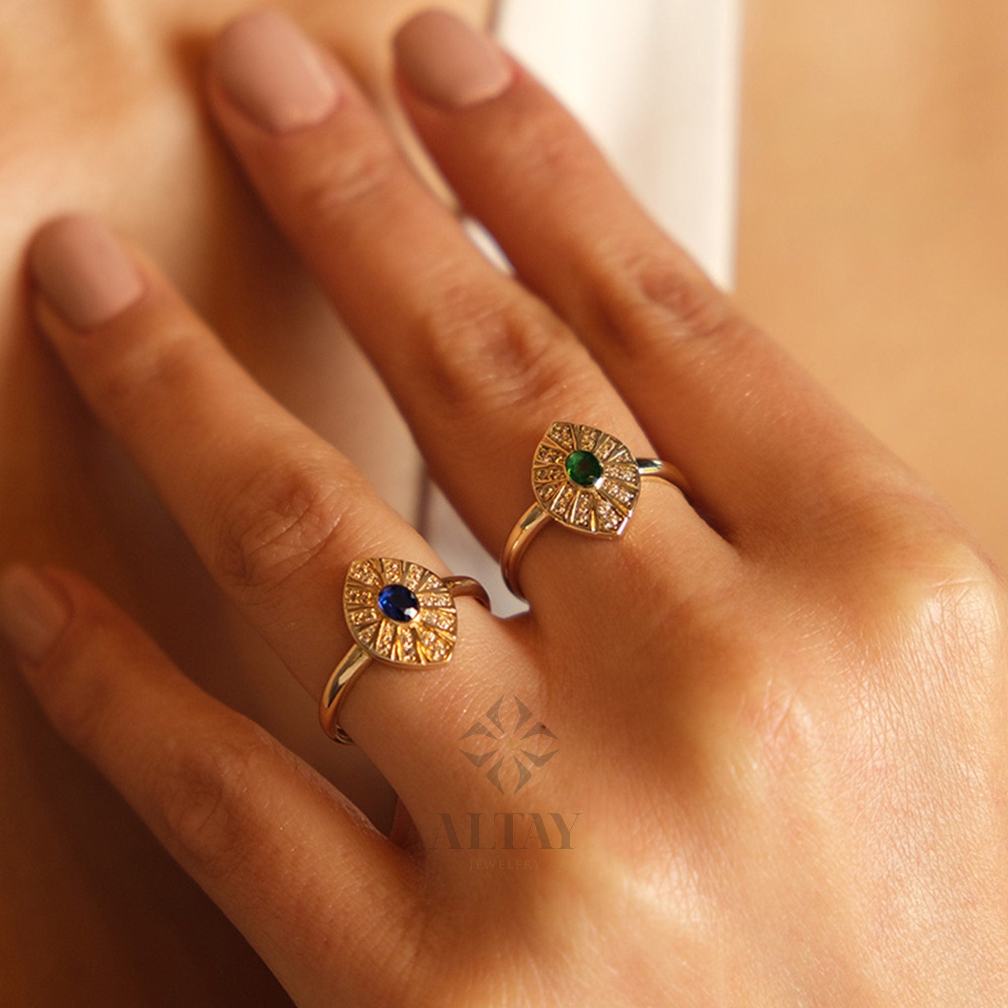 14K Gold Vintage Birthstone Ring, Gemstone Gold Stackable Ring, Dainty Gold Elegant Ring, Art Deco Wedding Band Ring, Christmas Gift