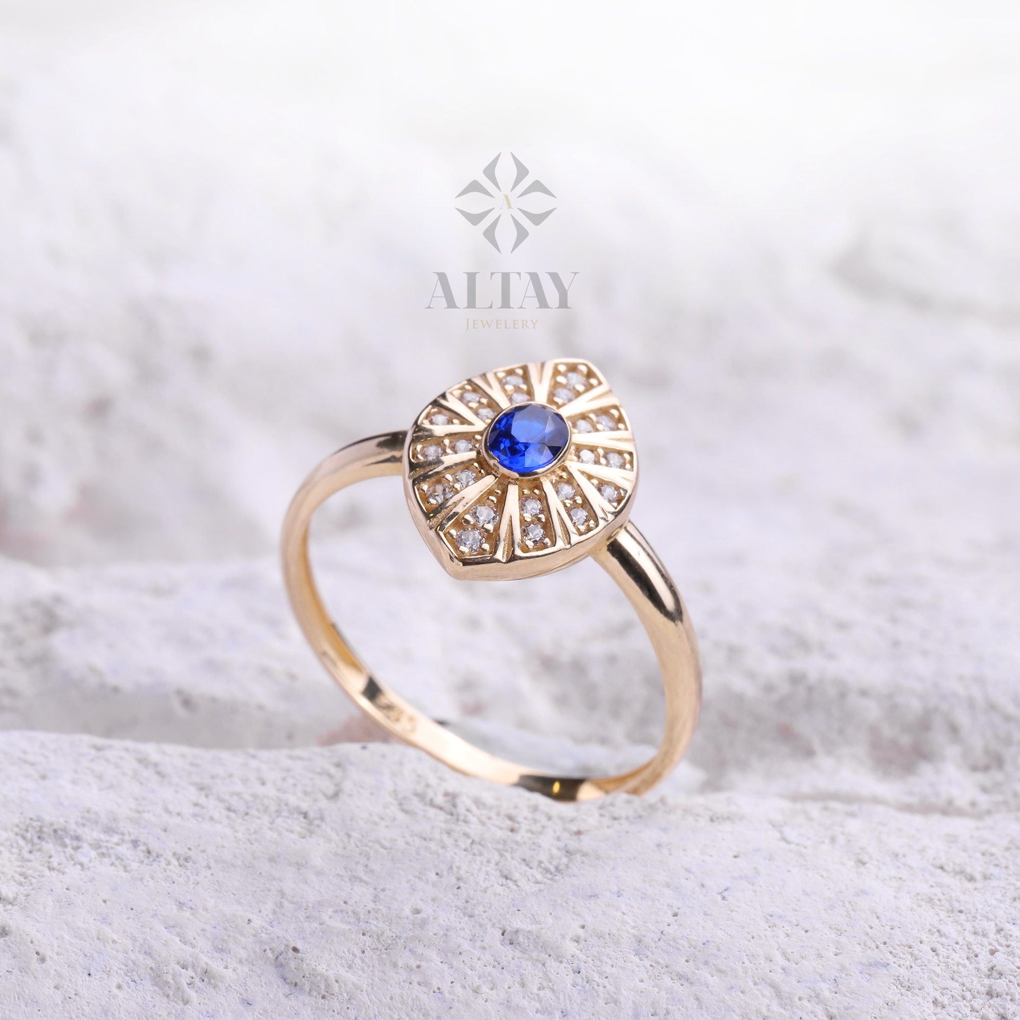 14K Gold Vintage Birthstone Ring, Gemstone Gold Stackable Ring, Dainty Gold Elegant Ring, Art Deco Wedding Band Ring, Christmas Gift