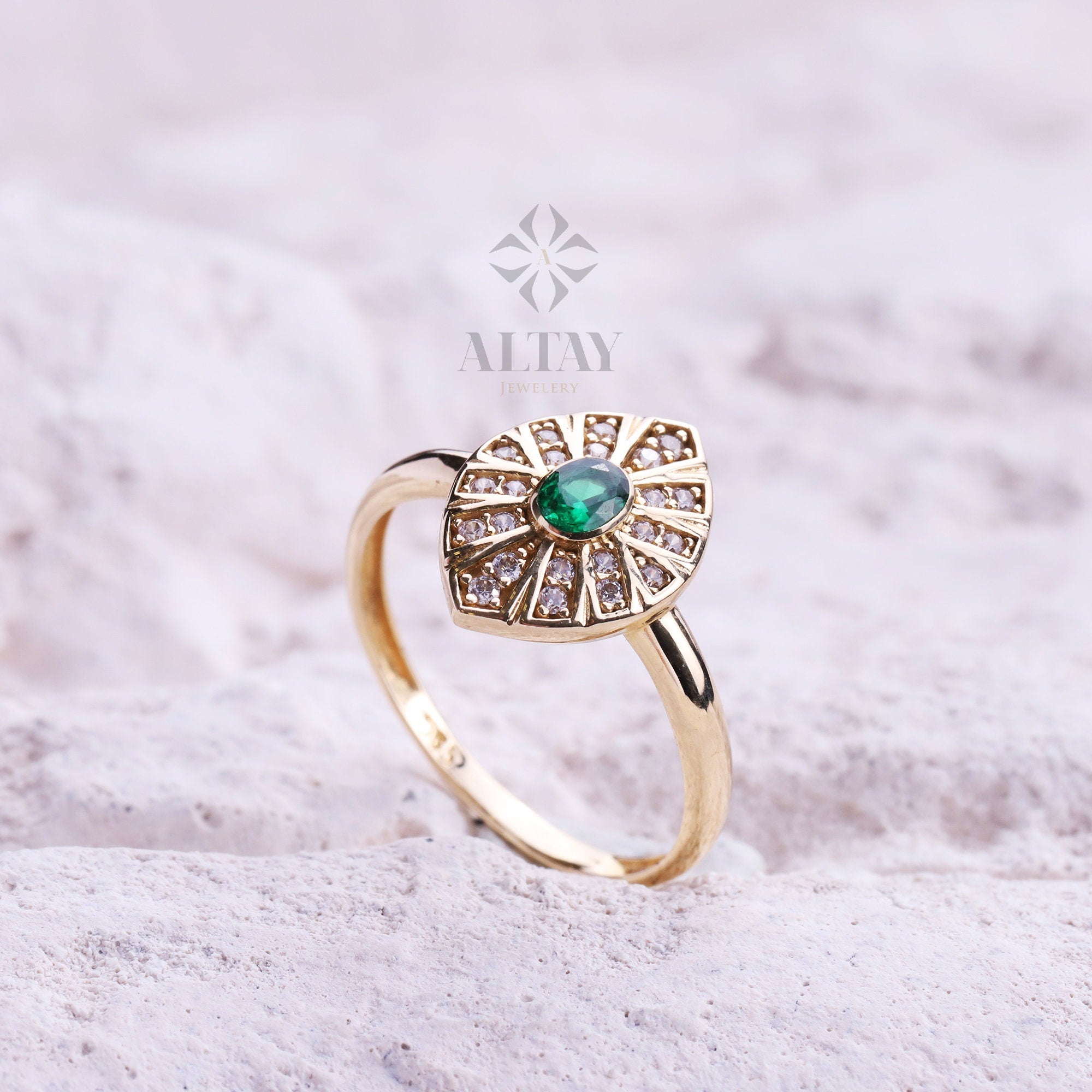 14K Gold Vintage Birthstone Ring, Gemstone Gold Stackable Ring, Dainty Gold Elegant Ring, Art Deco Wedding Band Ring, Christmas Gift