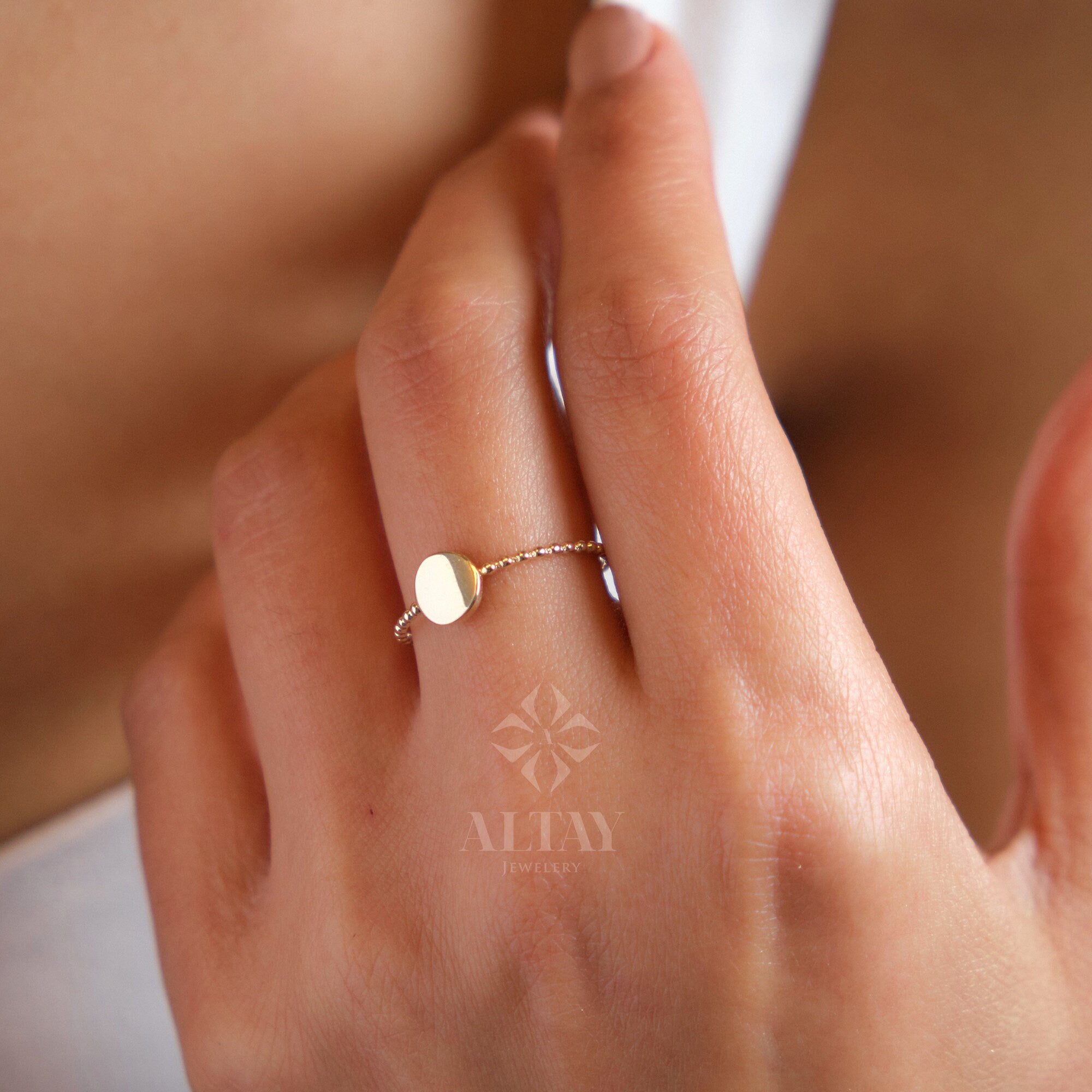 14K Bead Gold Ring, Personalized Initial Rings, Minimalist Rings, Gold Letter Ring, Dainty Letter Ring, Single Bead Letter Ring, Gift