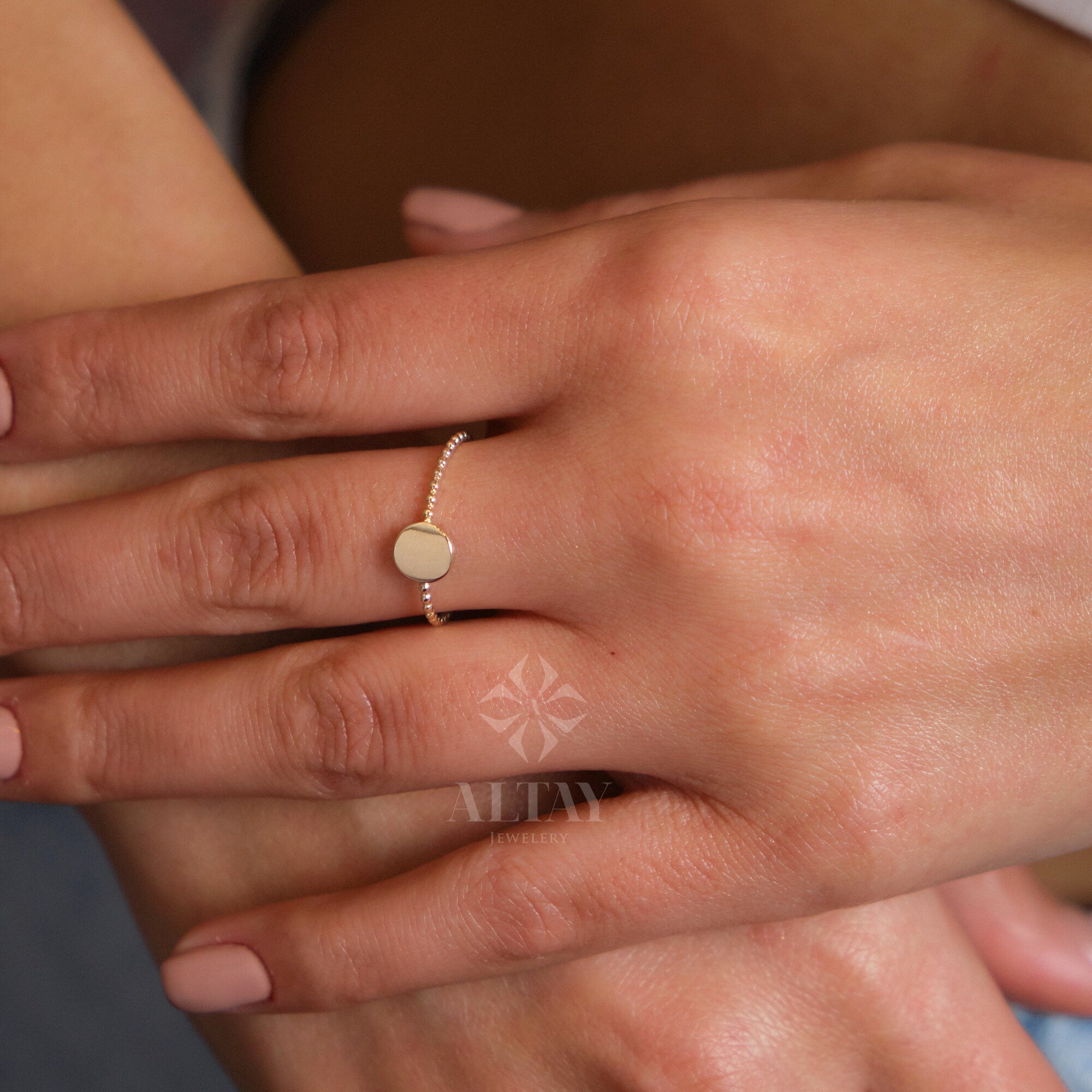 14K Bead Gold Ring, Personalized Initial Rings, Minimalist Rings, Gold Letter Ring, Dainty Letter Ring, Single Bead Letter Ring, Gift