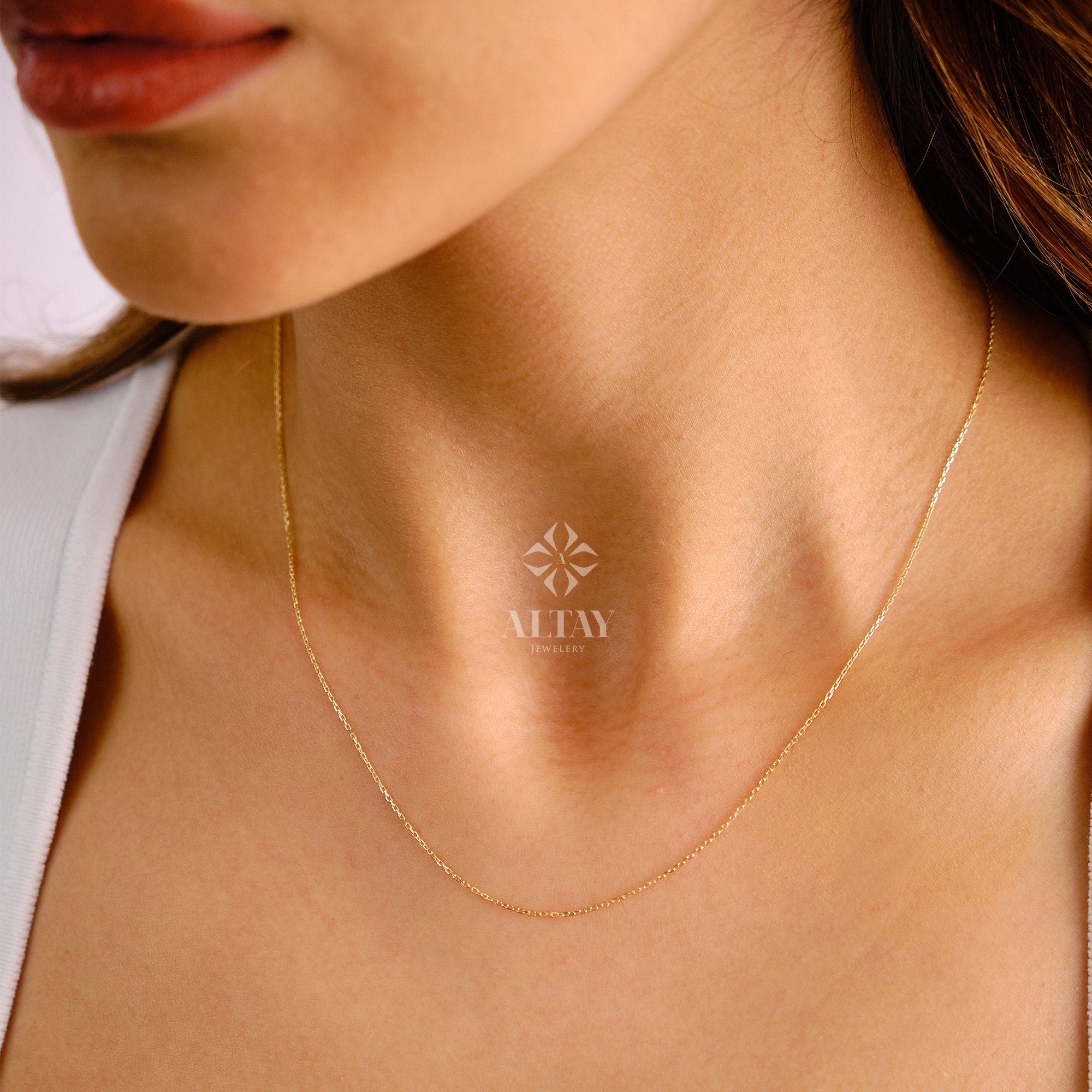 14K Gold Chain Necklace, 1.1mm Cable Chain, Long Gold Chain Necklace, Gold Delicate Choker, Layering Thin Chain, Simple Dainty Necklace
