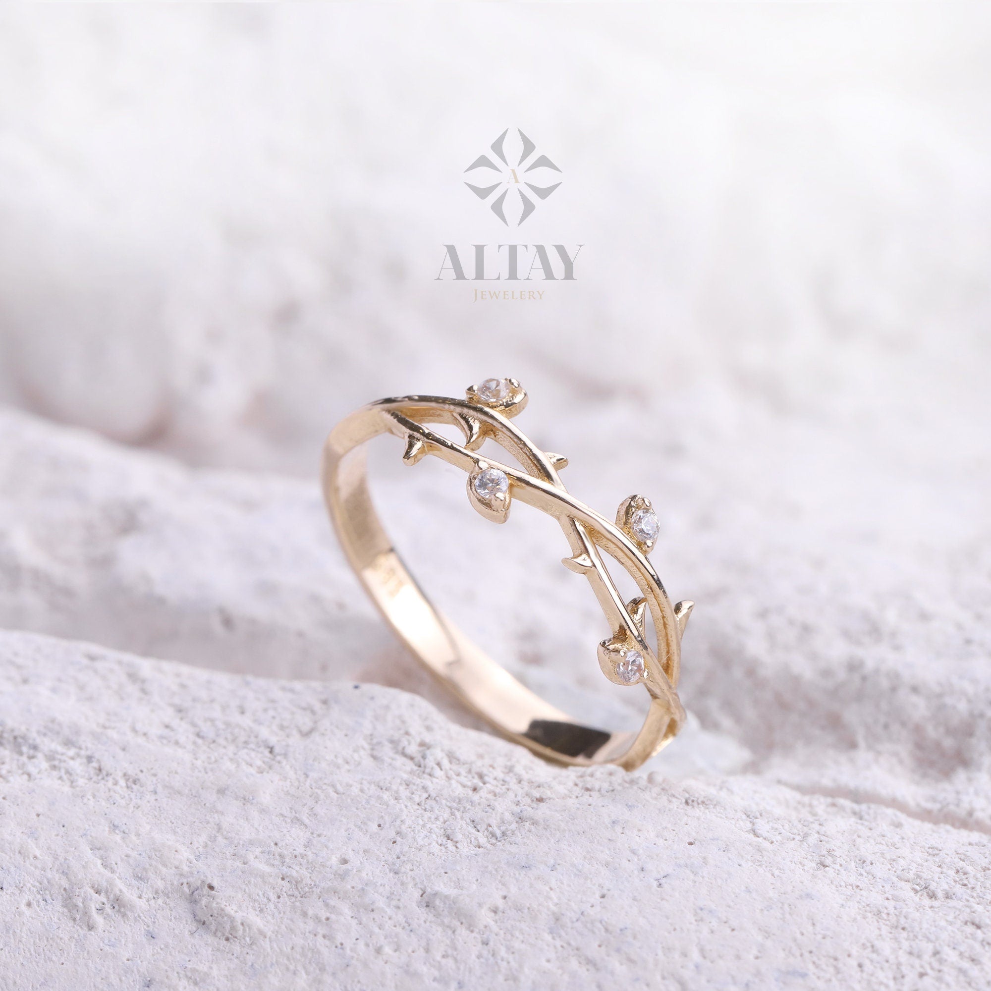 14K Gold Leaf Branch Ring, Gold Leaf Twig Ring, Gold Vine Ring, Layering Ring, Vine Ring, Laurel Ring, Nature Jewelry, Tree Ring, Gift