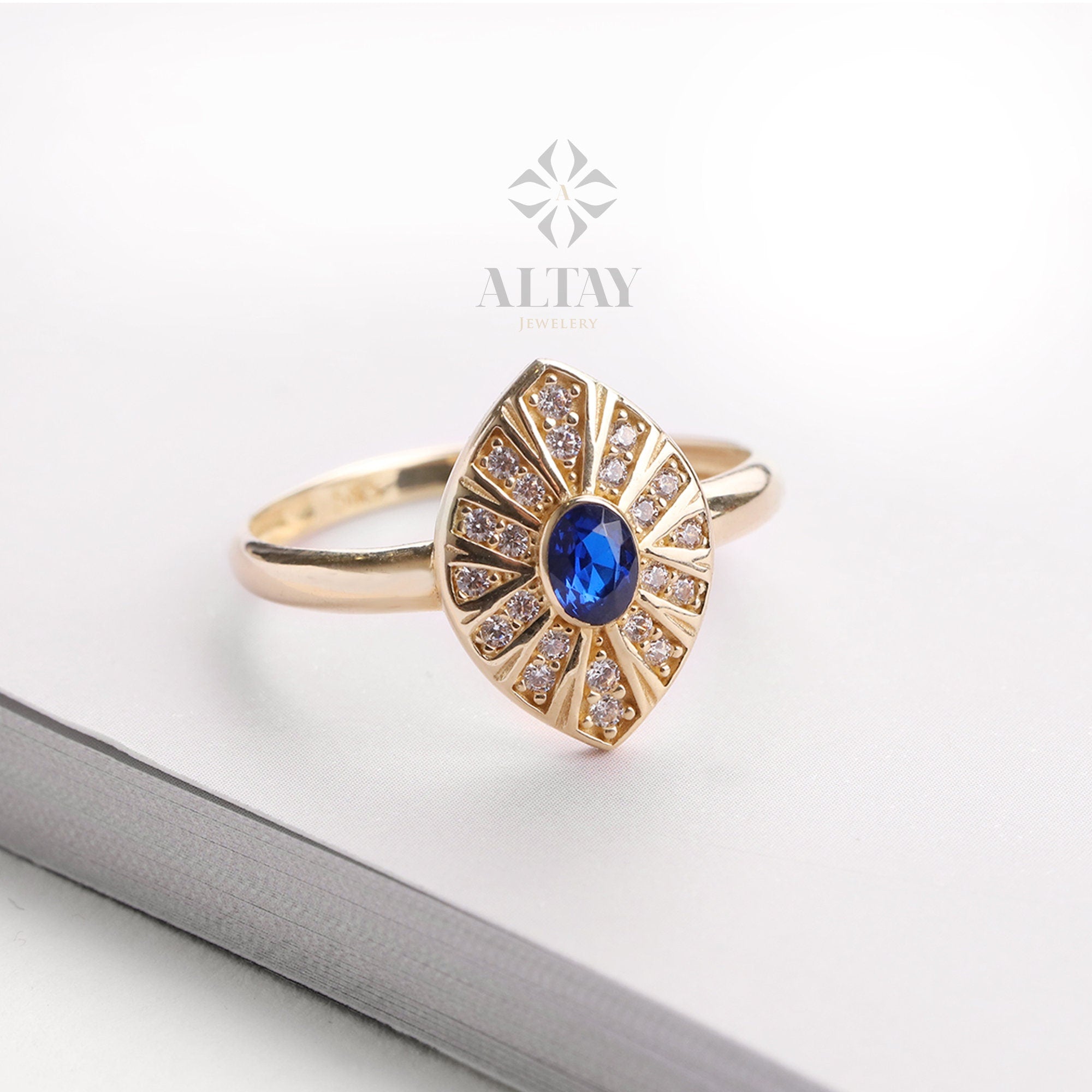 14K Gold Vintage Birthstone Ring, Gemstone Gold Stackable Ring, Dainty Gold Elegant Ring, Art Deco Wedding Band Ring, Christmas Gift