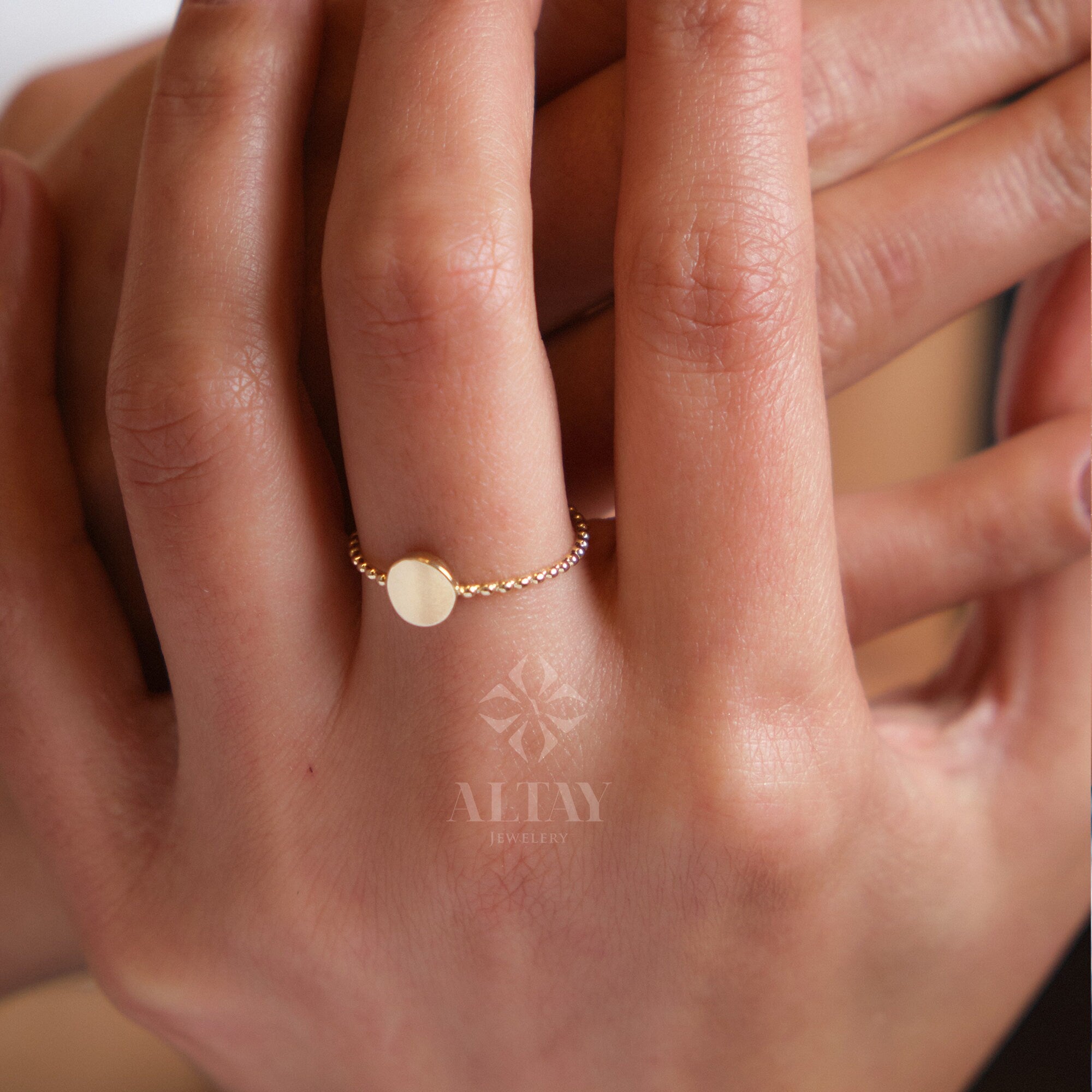 14K Bead Gold Ring, Personalized Initial Rings, Minimalist Rings, Gold Letter Ring, Dainty Letter Ring, Single Bead Letter Ring, Gift