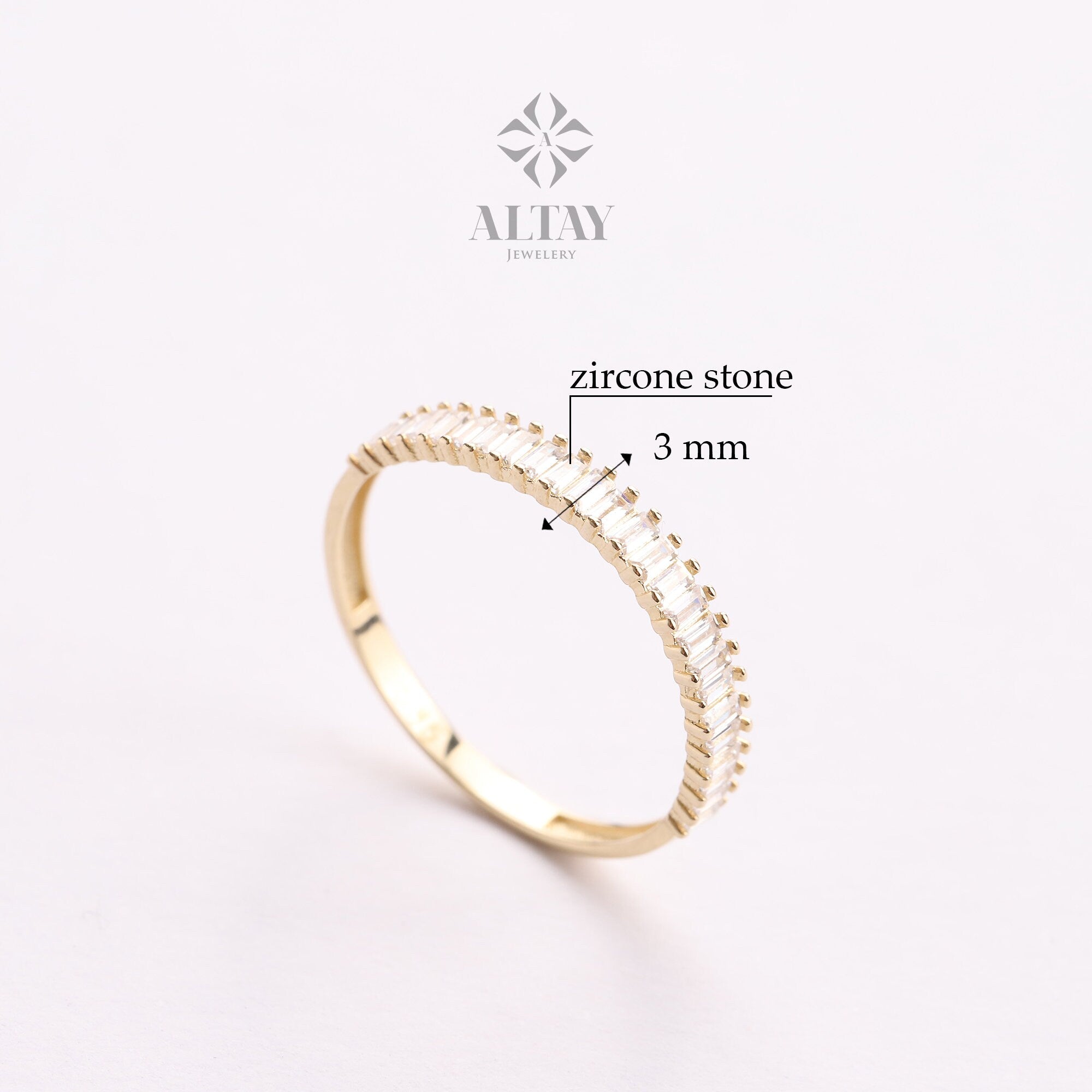 14K Gold Baguette Half Eternity Ring, CZ Diamond Wedding Ring, Baguette Wedding Ring, Delicate Engagement Band, Stacking Promise Ring