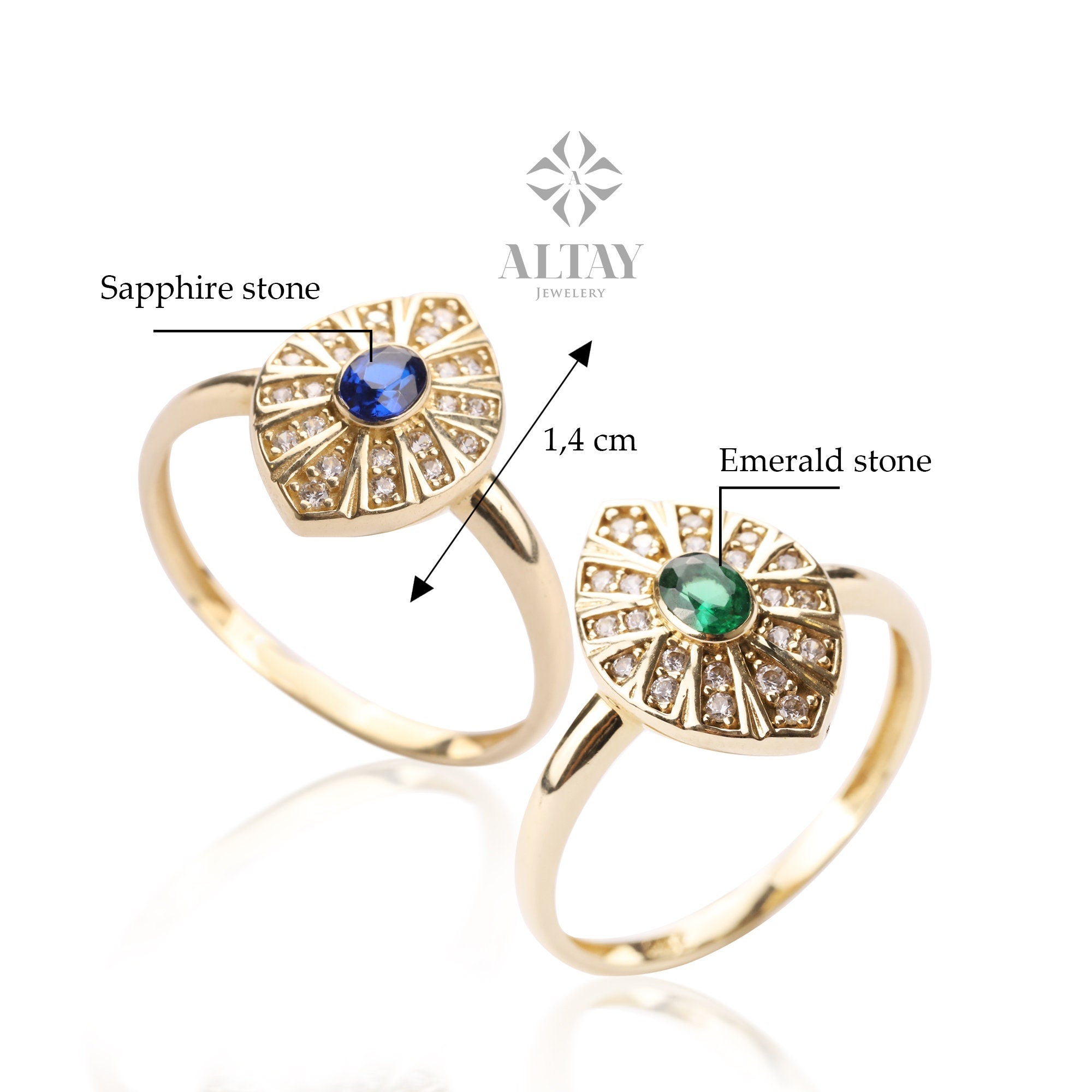 14K Gold Vintage Birthstone Ring, Gemstone Gold Stackable Ring, Dainty Gold Elegant Ring, Art Deco Wedding Band Ring, Christmas Gift