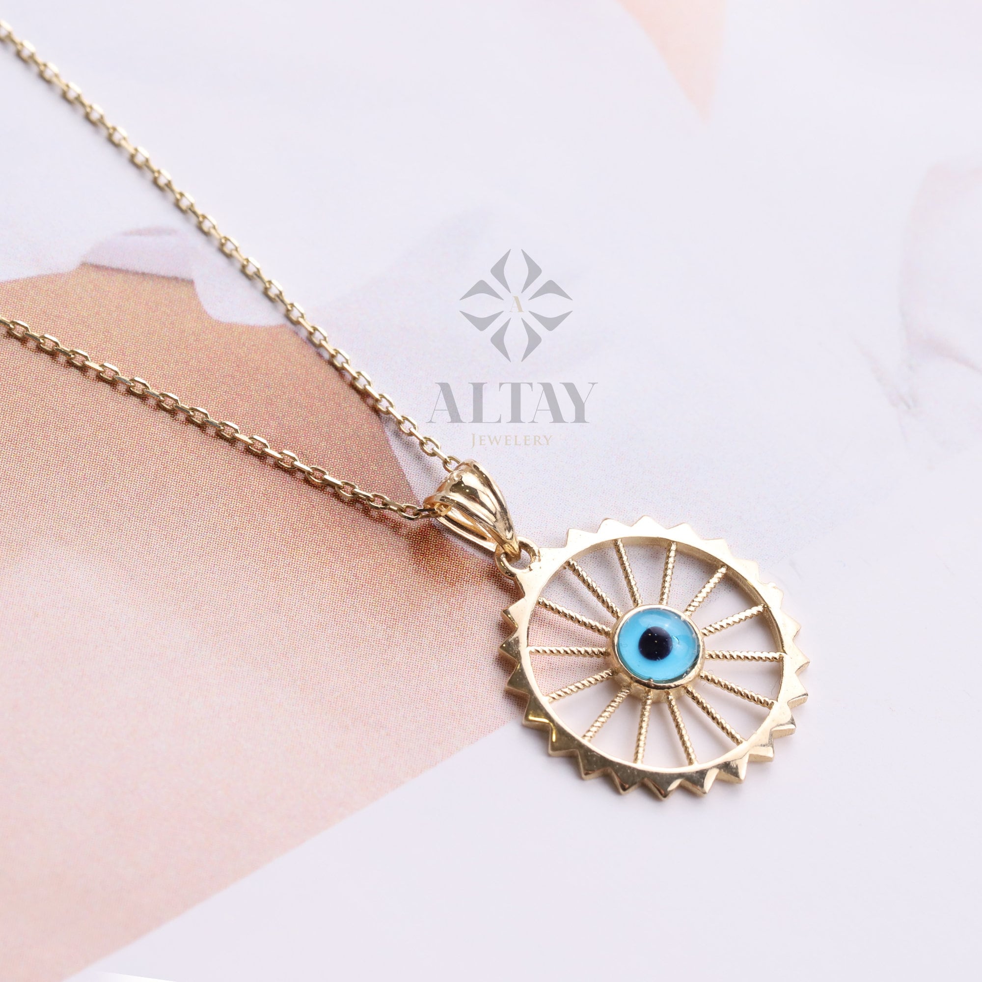 14K Gold Evil Eye Necklace, Evil Eye Pendant, Gold Eye Charm, Dainty Gold Chain Necklace, Good Luck Jewelry, Protection Symbol, Gift For Her