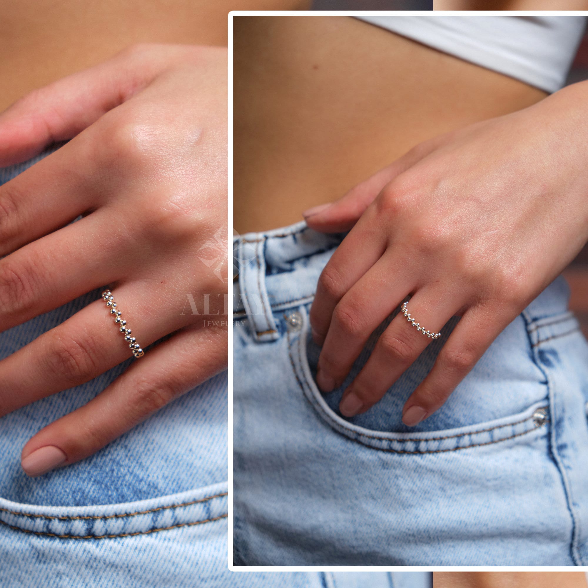 14K Gold Bead Ring, 14K Zigzag Band, Bead Band, Beaded Gold Ring, Minimalist 14K Gold Bead Ring, Dainty Ring, Stacking Ring, Wedding Ring