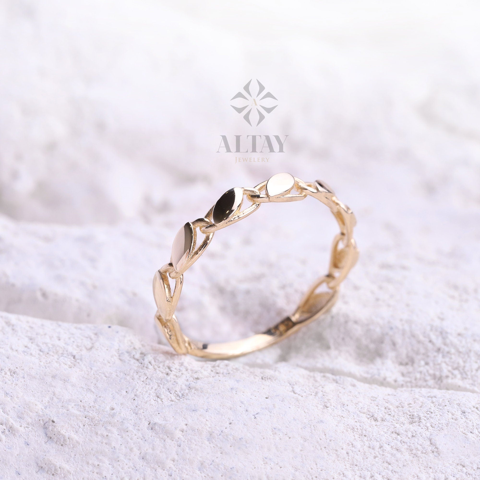 14K Solid Gold Mirror Chain Ring, 3mm Sequin Ring, Elegant Anklet Unisex Chain Band, Sparkle Wedding Delicate, Stacking, Gift For Her Him