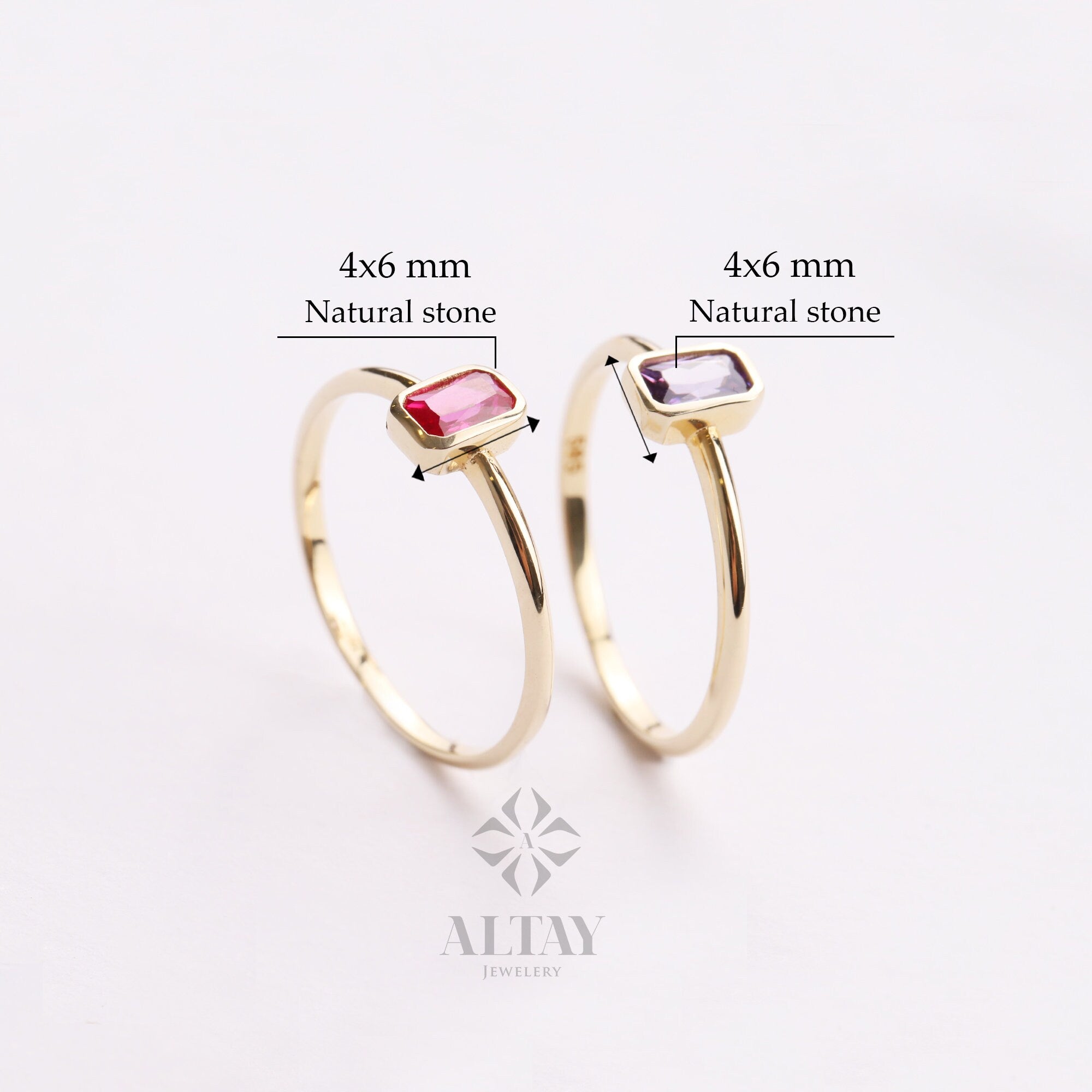 14K Gold Birthstone Ring, Baguette Gemstone, Vintage Gold Stackable Ring, Dainty Gold Elegant Ring, Art Deco Wedding Band, Gift For Her