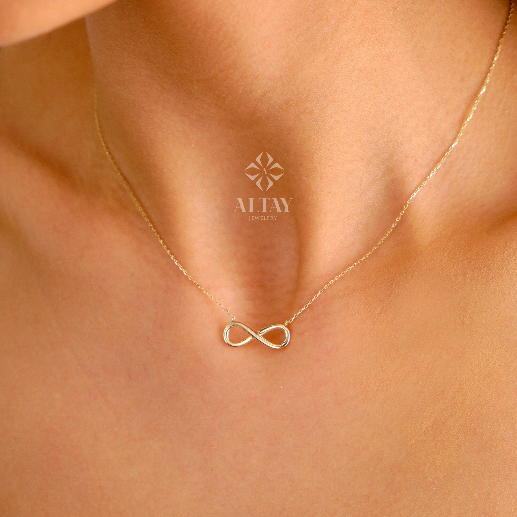 14K Solid Gold Infinity Necklace, Eternity Pendant, Minimalist Dainty Endlessness Charm, Charm Necklace, Delicate Fashion, Gift for Her