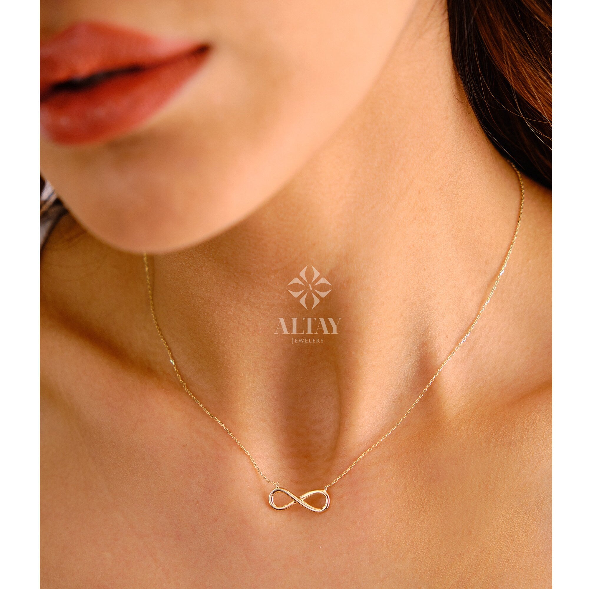 14K Solid Gold Infinity Necklace, Eternity Pendant, Minimalist Dainty Endlessness Charm, Charm Necklace, Delicate Fashion, Gift for Her