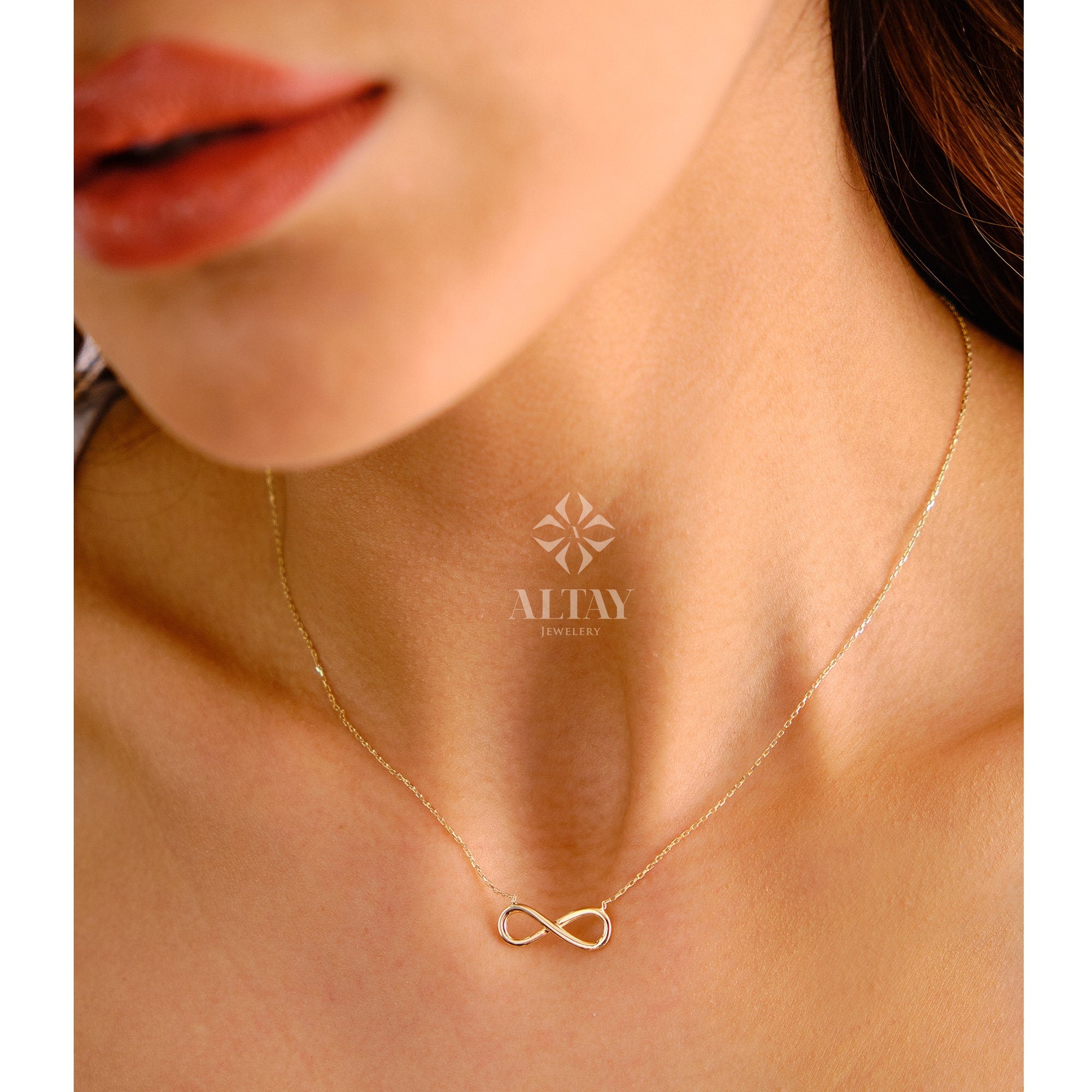 14K Solid Gold Infinity Necklace, Eternity Pendant, Minimalist Dainty Endlessness Charm, Forever Necklace, Delicate Fashion, Gift for Her