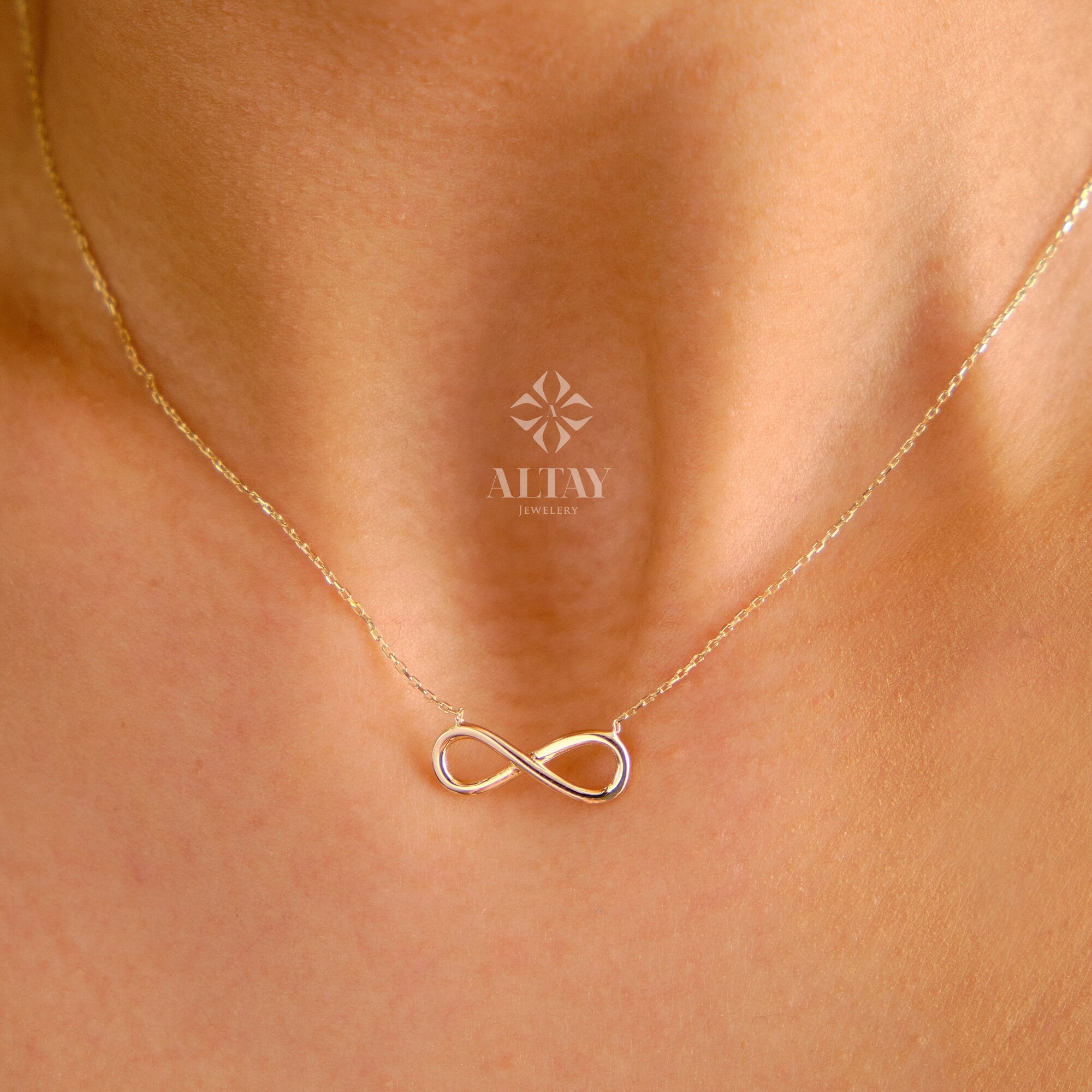 14K Solid Gold Infinity Necklace, Eternity Pendant, Minimalist Dainty Endlessness Charm, Charm Necklace, Delicate Fashion, Gift for Her