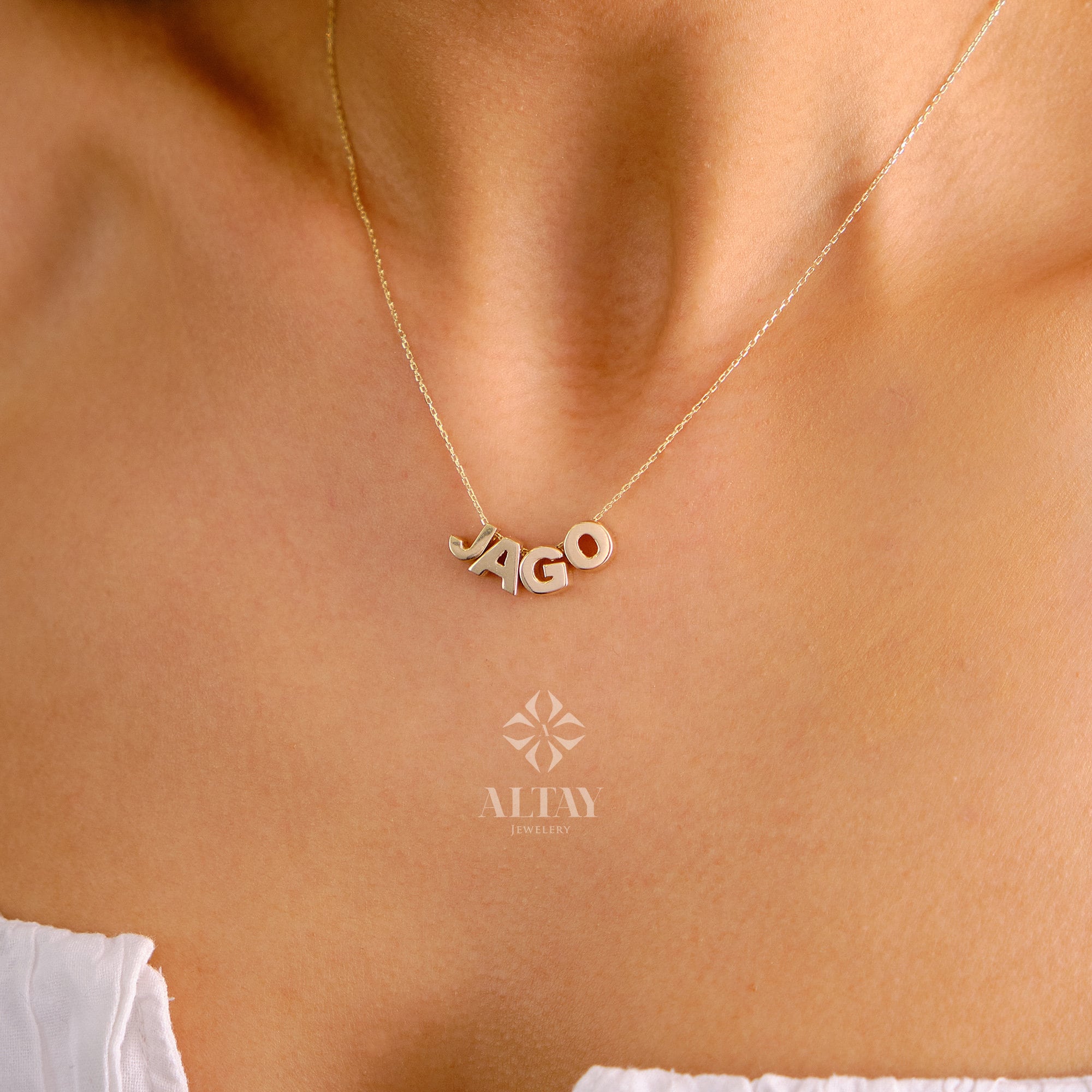 14K Solid Gold Initial Necklace, Letter Pendant Choker, Minimal Letter Charm, Name Necklace, Dainty Personalized Pendant, Gift For her