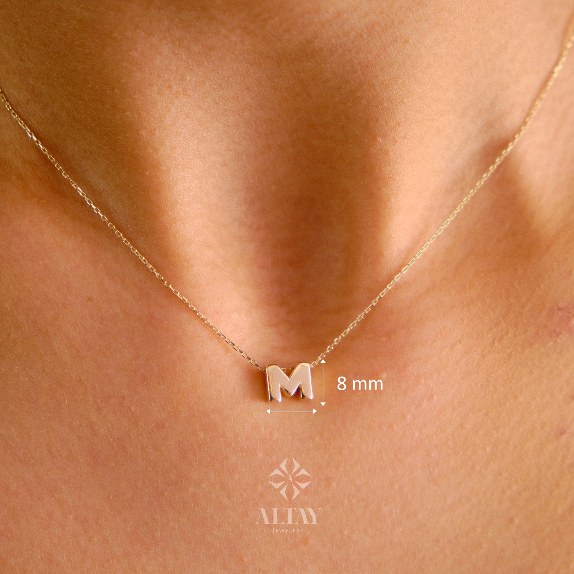 14K Solid Gold Initial Necklace, Letter Pendant Choker, Minimal Letter Charm, Name Necklace, Dainty Personalized Pendant, Gift For her