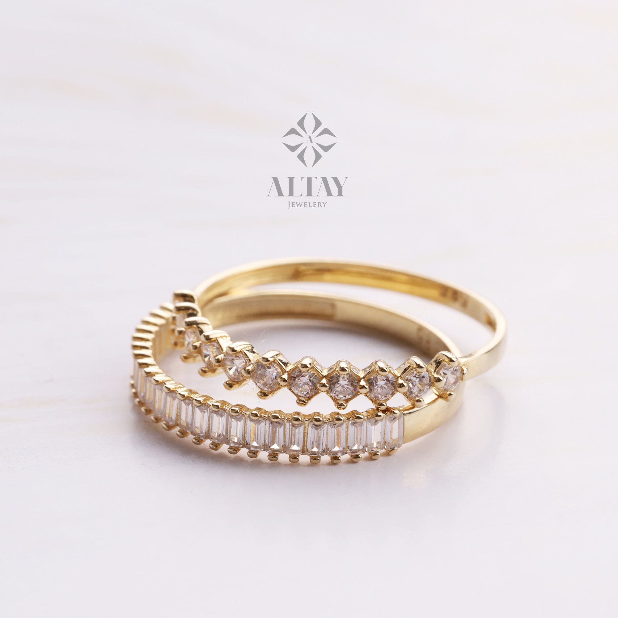 14K Gold Half Eternity Ring, 2mm CZ Diamond Wedding Ring, Round Wedding Ring, Delicate Engagement Band, Stacking Promise Ring