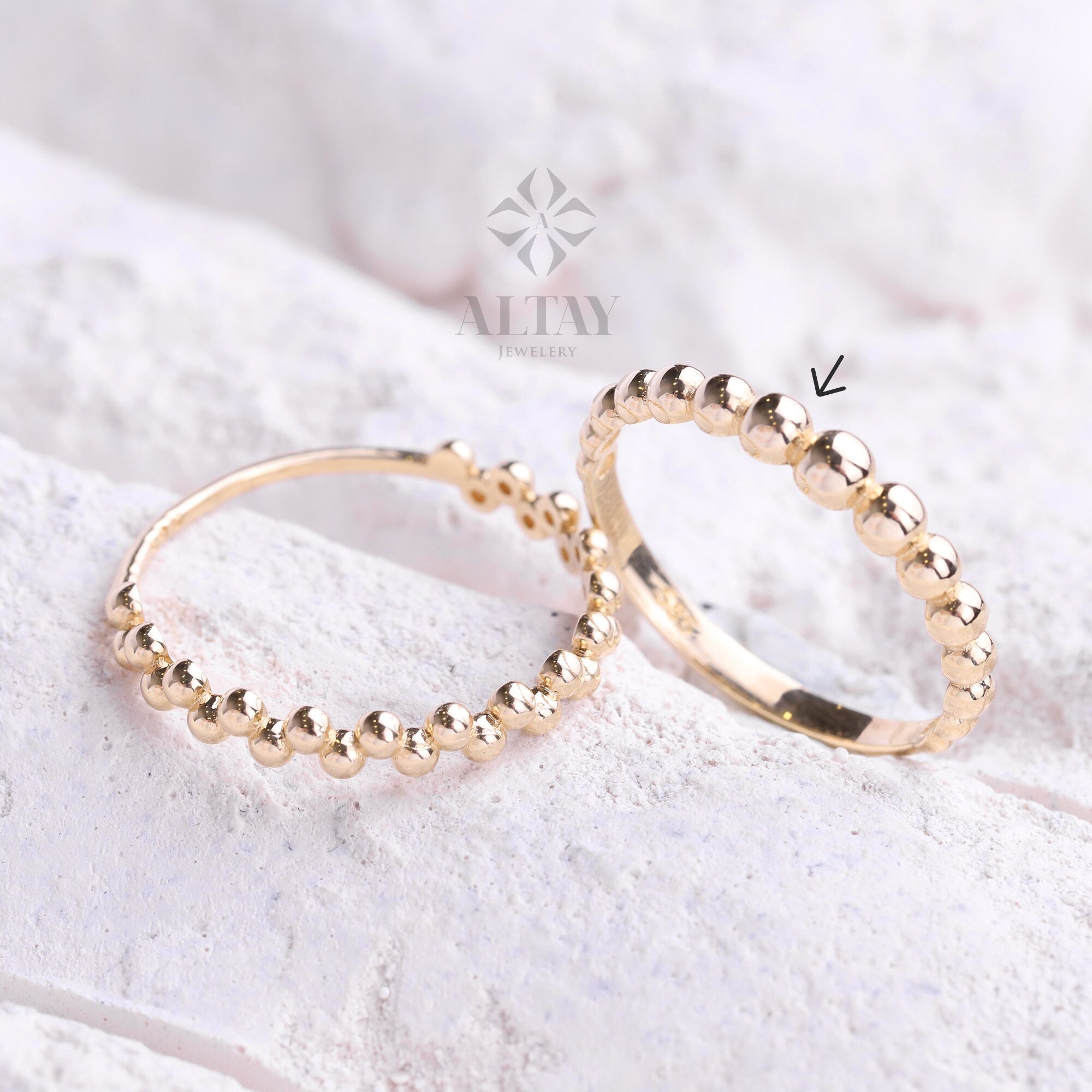 14K Gold Bead Ring, 14K Knuckle Band, Bead Band, Beaded Gold Ring, Minimalist 14K Gold Bead Ring, Dainty Ring, Stacking Ring, Wedding Ring