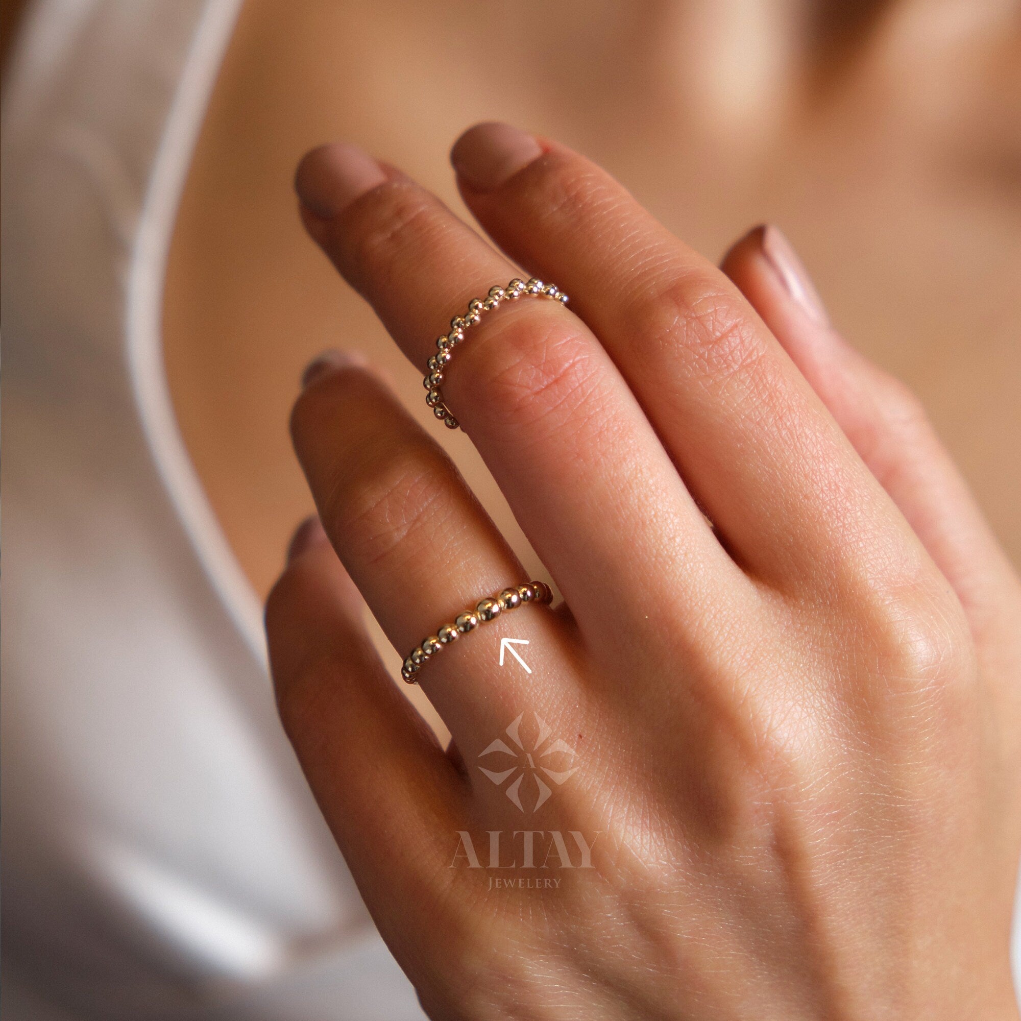 14K Gold Bead Ring, 14K Knuckle Band, Bead Band, Beaded Gold Ring, Minimalist 14K Gold Bead Ring, Dainty Ring, Stacking Ring, Wedding Ring
