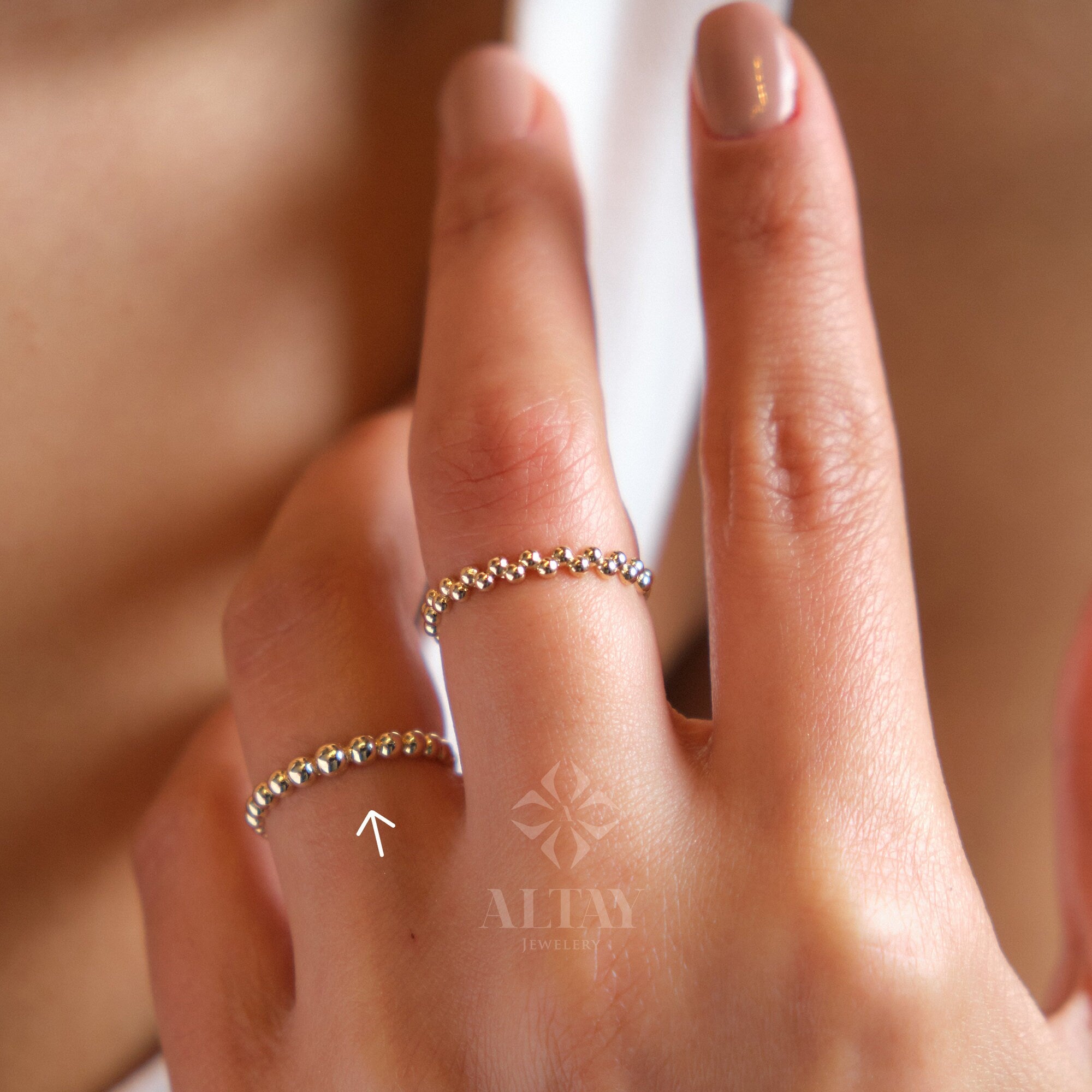 14K Gold Bead Ring, 14K Knuckle Band, Bead Band, Beaded Gold Ring, Minimalist 14K Gold Bead Ring, Dainty Ring, Stacking Ring, Wedding Ring