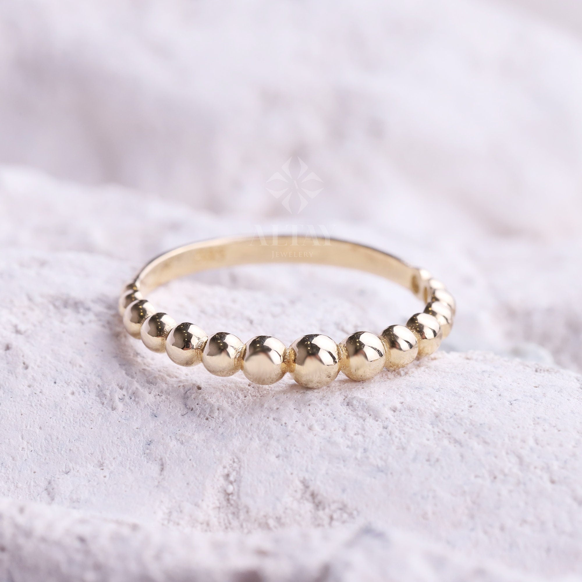 14K Gold Bead Ring, 14K Knuckle Band, Bead Band, Beaded Gold Ring, Minimalist 14K Gold Bead Ring, Dainty Ring, Stacking Ring, Wedding Ring