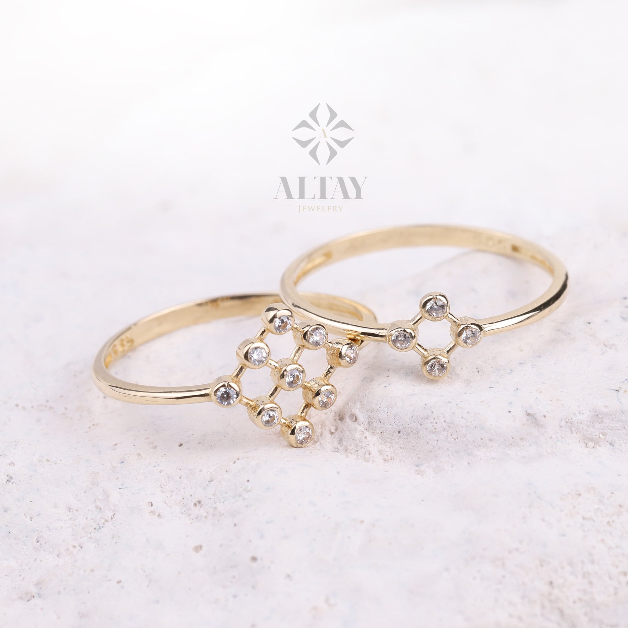 14K Gold Bezel Ring, 4 Beaded Stacking Ring, Cluster Cz ring, Engagement Ring, Anniversary Ring Women, Minimalist Stackable Jewelry