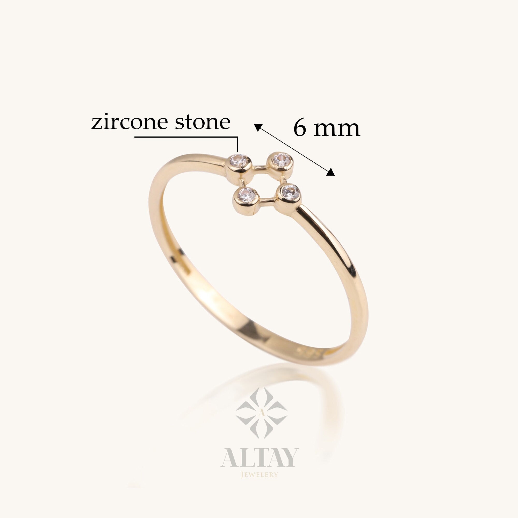 14K Gold Bezel Ring, 4 Set Cluster CZ Diamond Ring, Engagement Ring, Stacking Ring, Dainty Twist Ring, Gold Ring, Anniversary Gift For Her