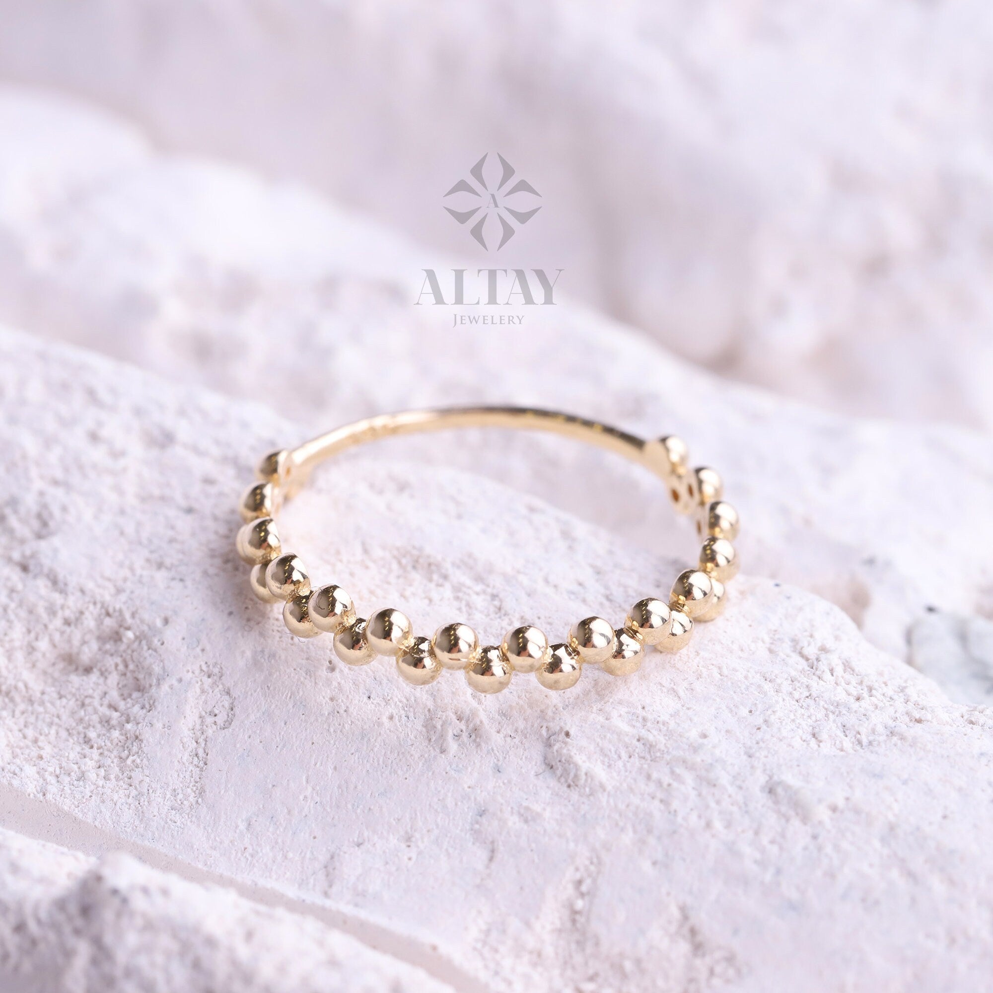 14K Gold Bead Ring, 14K Zigzag Band, Bead Band, Beaded Gold Ring, Minimalist 14K Gold Bead Ring, Dainty Ring, Stacking Ring, Wedding Ring