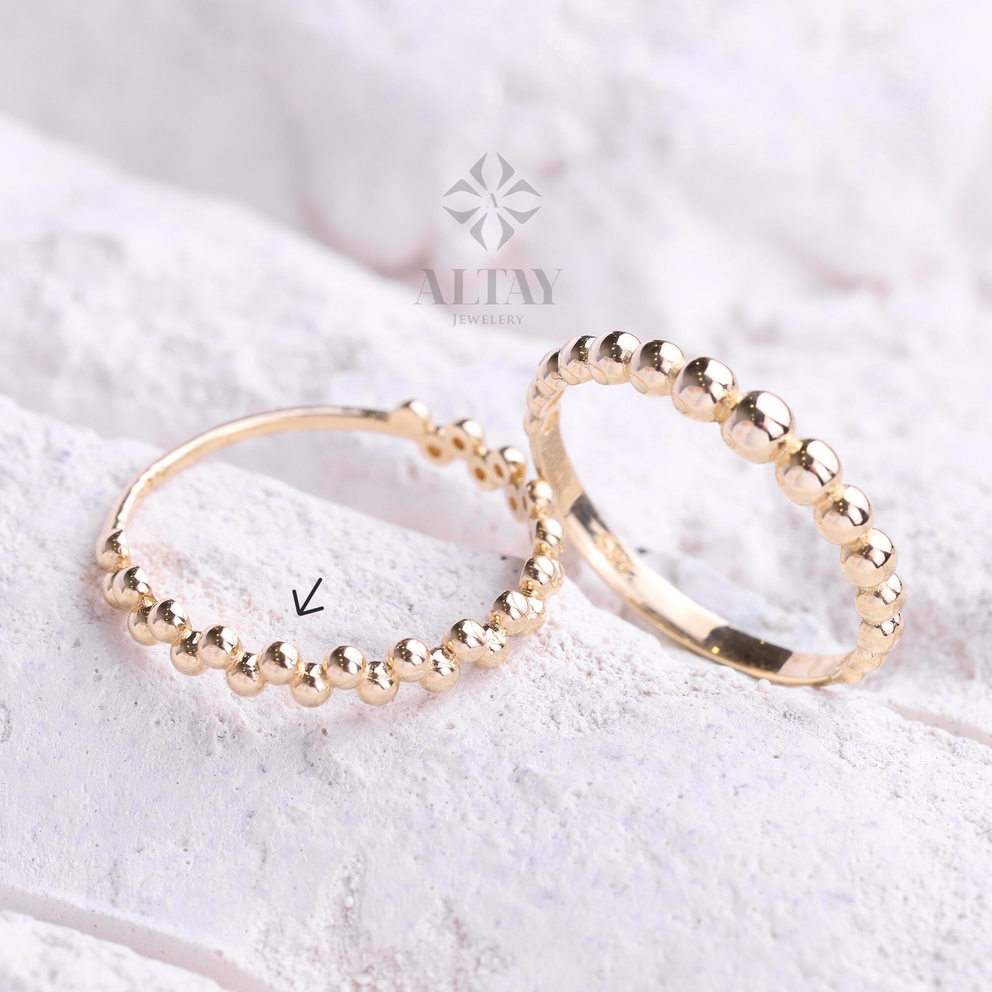 14K Gold Bead Ring, 14K Zigzag Band, Bead Band, Beaded Gold Ring, Minimalist 14K Gold Bead Ring, Dainty Ring, Stacking Ring, Wedding Ring
