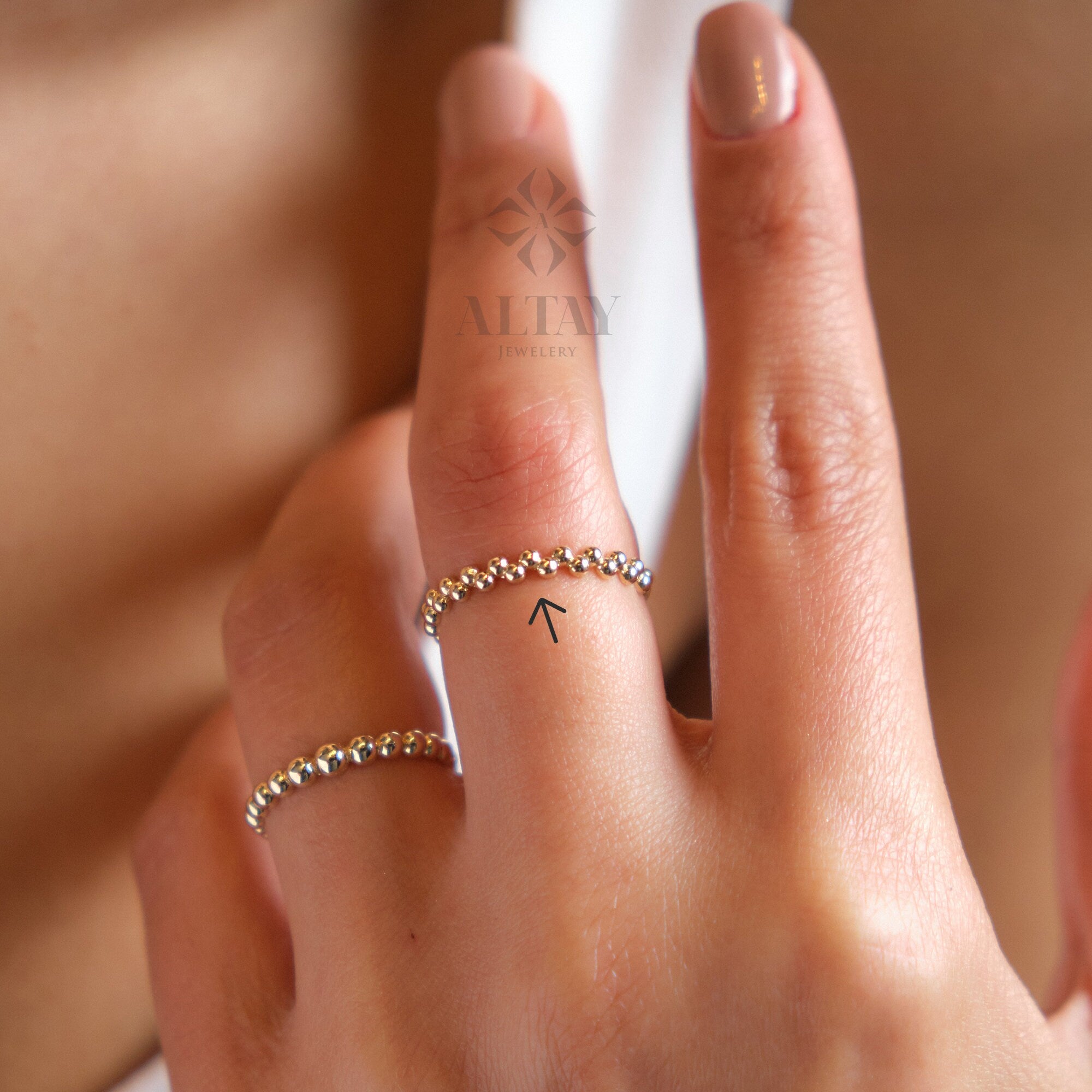 14K Gold Bead Ring, 14K Zigzag Band, Bead Band, Beaded Gold Ring, Minimalist 14K Gold Bead Ring, Dainty Ring, Stacking Ring, Wedding Ring