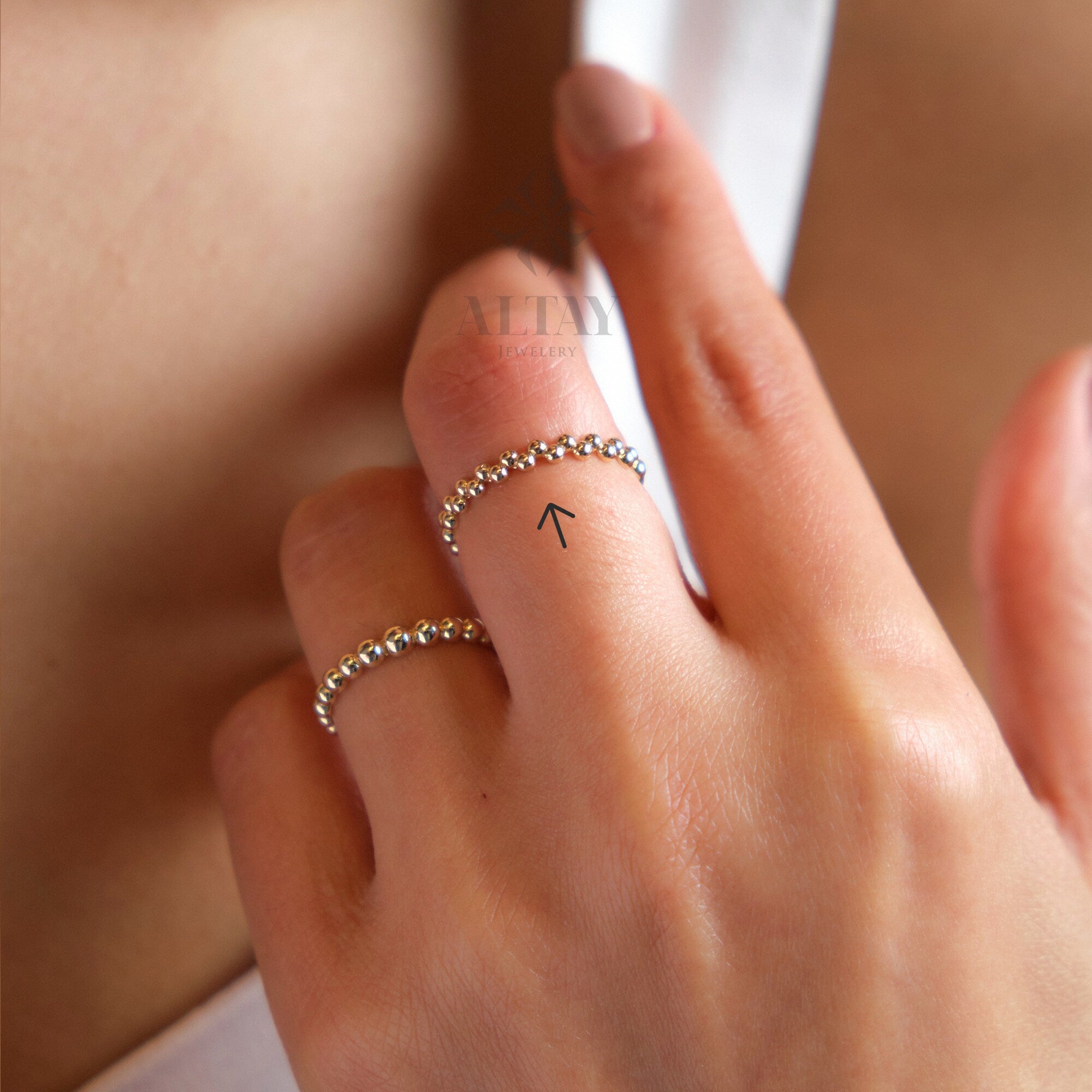14K Gold Bead Ring, 14K Zigzag Band, Bead Band, Beaded Gold Ring, Minimalist 14K Gold Bead Ring, Dainty Ring, Stacking Ring, Wedding Ring