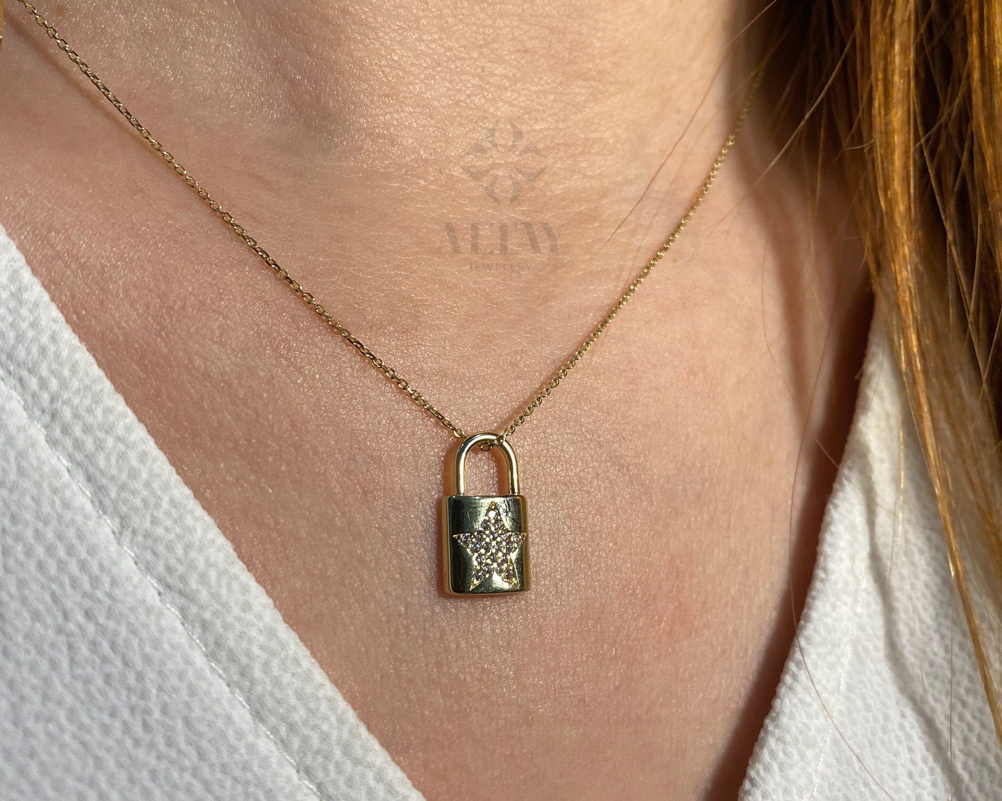 14K Gold Lock Necklace, Little Gold Lock Charm Necklace, Padlock Charm, Holiday Gift, Lock Necklace, Dainty Lovers Necklace, Gift for Her