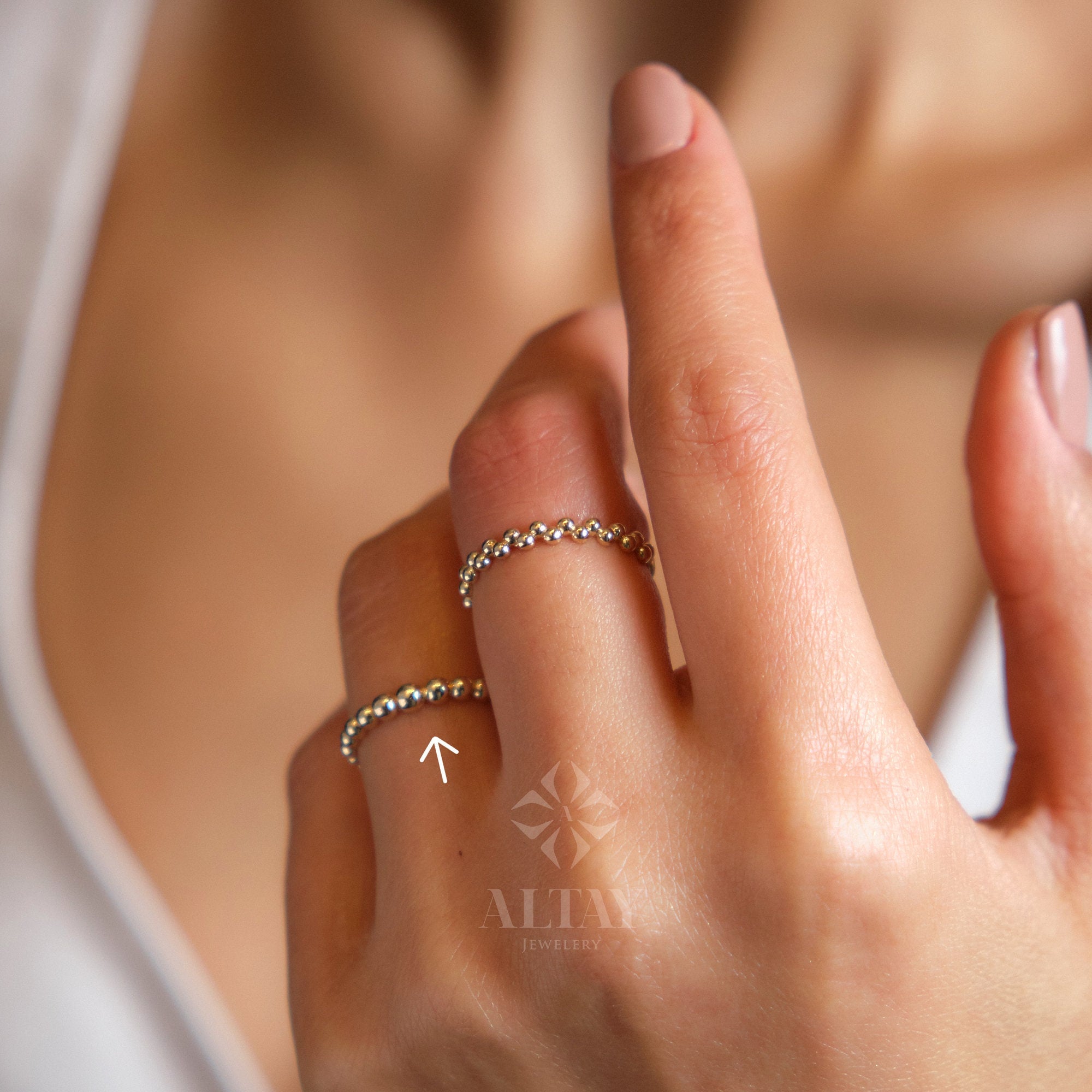 14K Gold Bead Ring, 14K Knuckle Band, Bead Band, Beaded Gold Ring, Minimalist 14K Gold Bead Ring, Dainty Ring, Stacking Ring, Wedding Ring