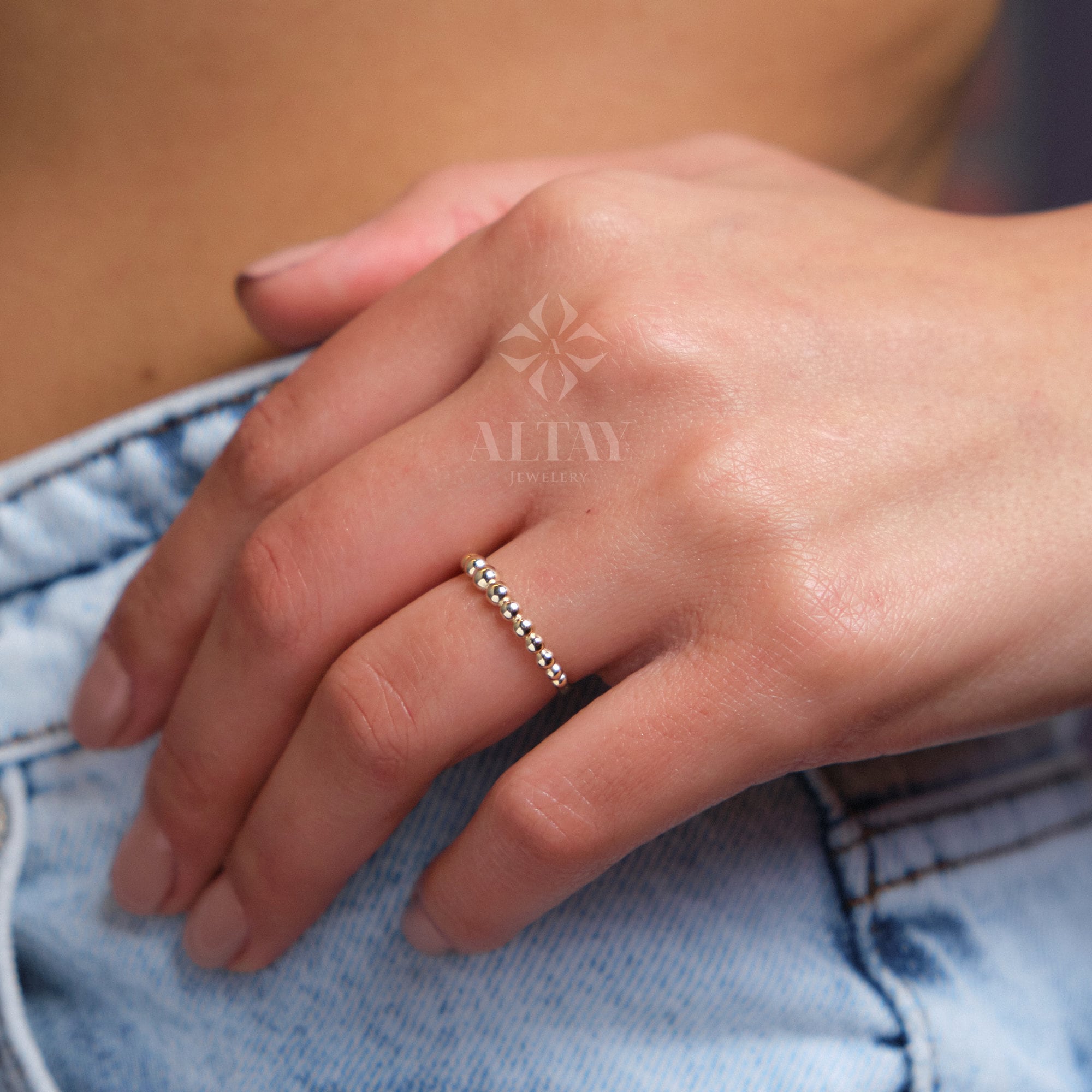 14K Gold Bead Ring, 14K Knuckle Band, Bead Band, Beaded Gold Ring, Minimalist 14K Gold Bead Ring, Dainty Ring, Stacking Ring, Wedding Ring