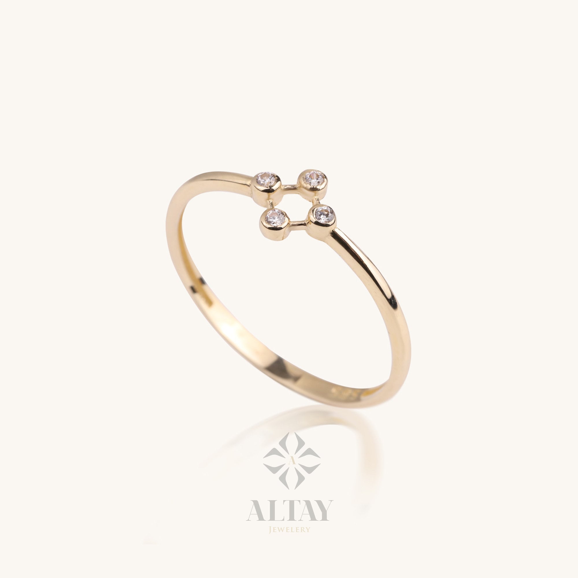 14K Gold Bezel Ring, 4 Beaded Stacking Ring, Cluster Cz ring, Engagement Ring, Anniversary Ring Women, Minimalist Stackable Jewelry