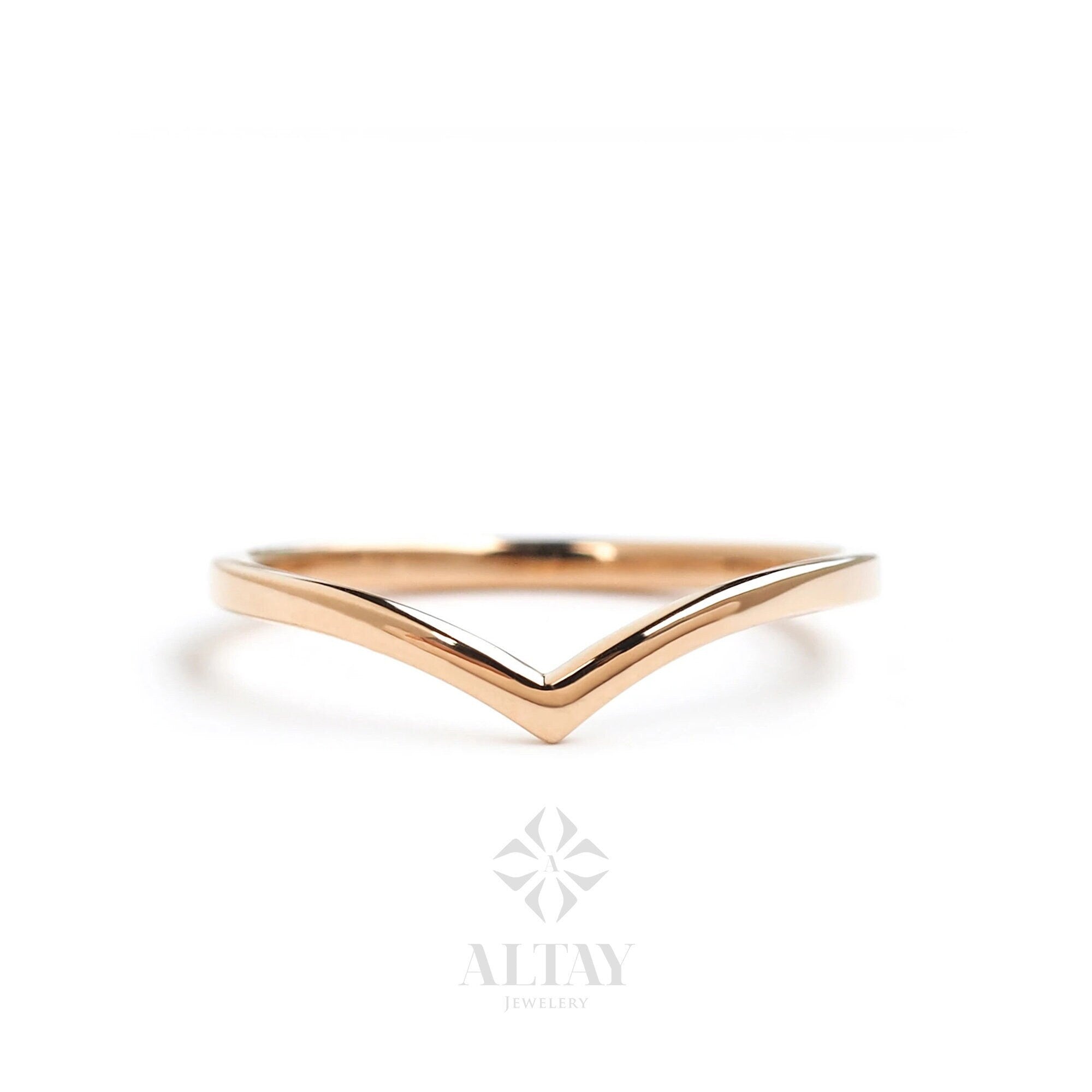14K Gold Chevron Ring, V Ring, Gold Curved Band, Chevron Stackable Knuckle Ring, Stacking Nesting Band, Wave Band, Minimalist Matching Ring