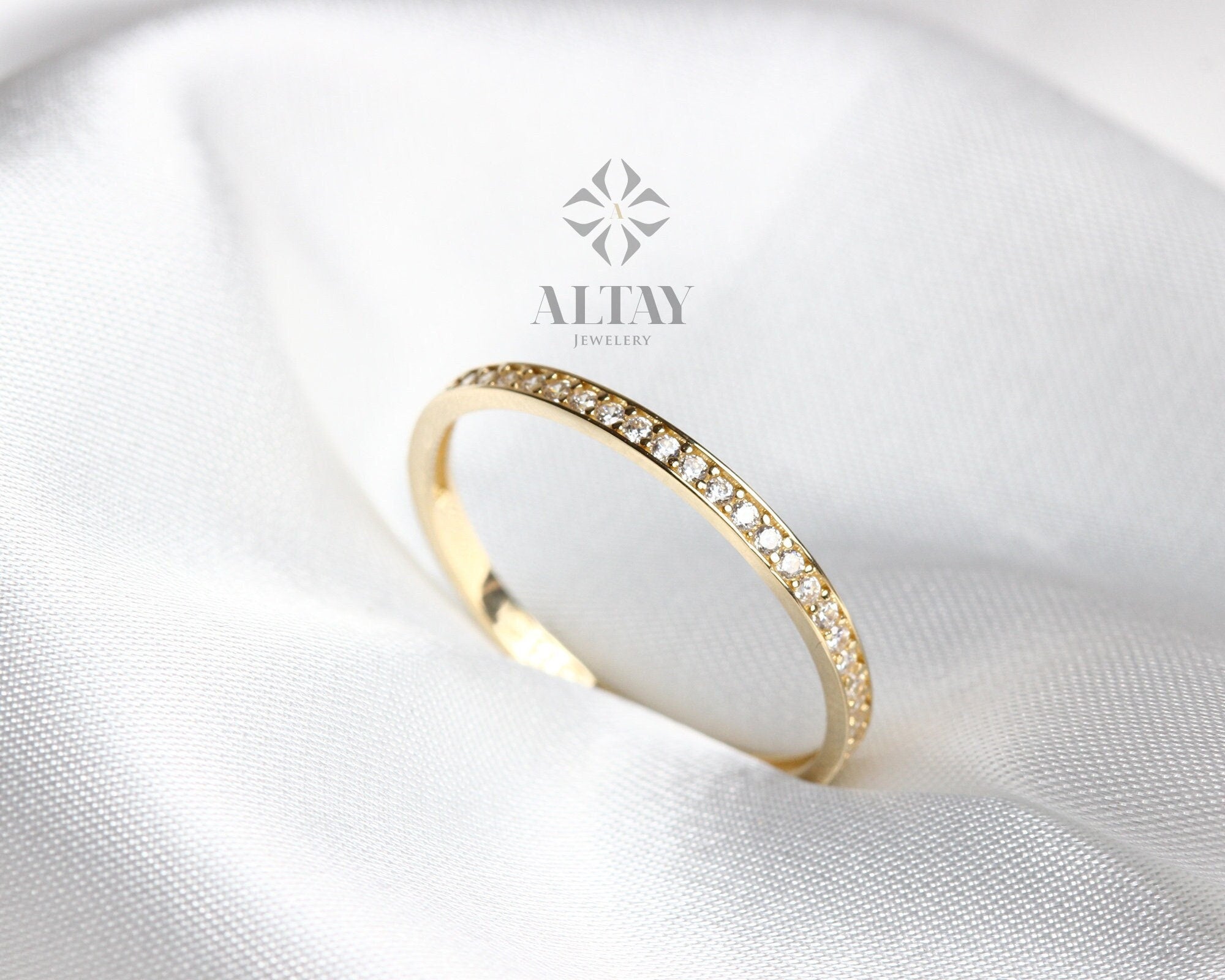 14K Gold Half Eternity Ring, Wedding Band, Stacking Rings, Minimalist Ring, CZ Eternity Ring, Dainty Eternity Ring, CZ Wedding Ring