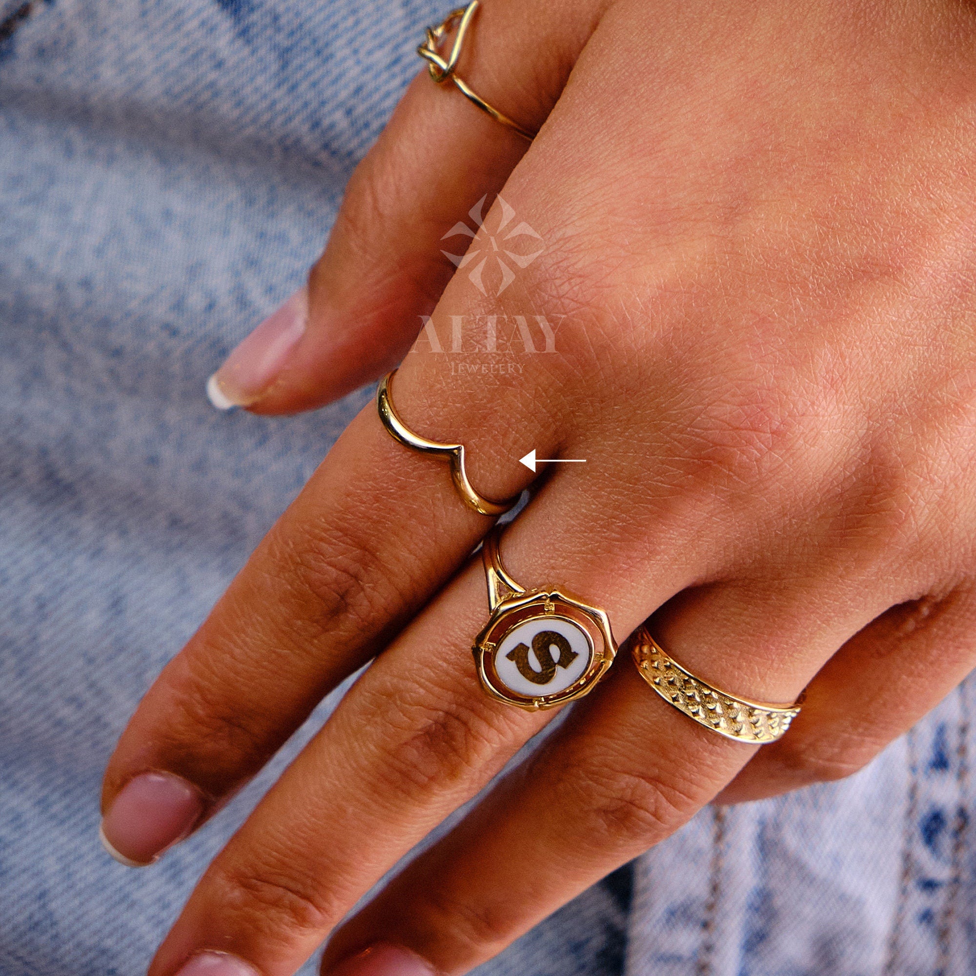 14K Gold Chevron Ring, V Ring, Gold Curved Band, Chevron Stackable Knuckle Ring, Stacking Nesting Band, Wave Band, Minimalist Matching Band