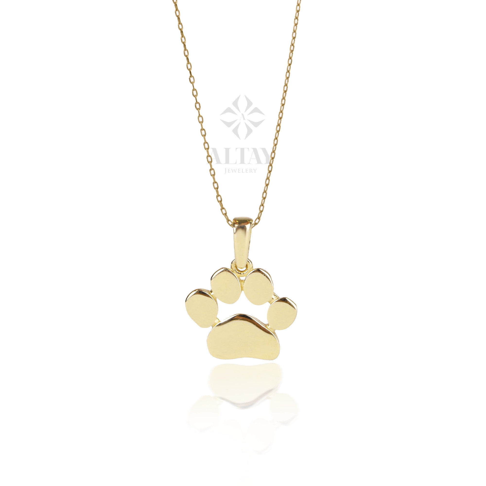 14K Gold Paw Print Name Necklace, Personalized Dog Paw Necklace, Tiny Dog Cat Lover Charm Pendant, Animal Necklace, Pet Memorial Necklace