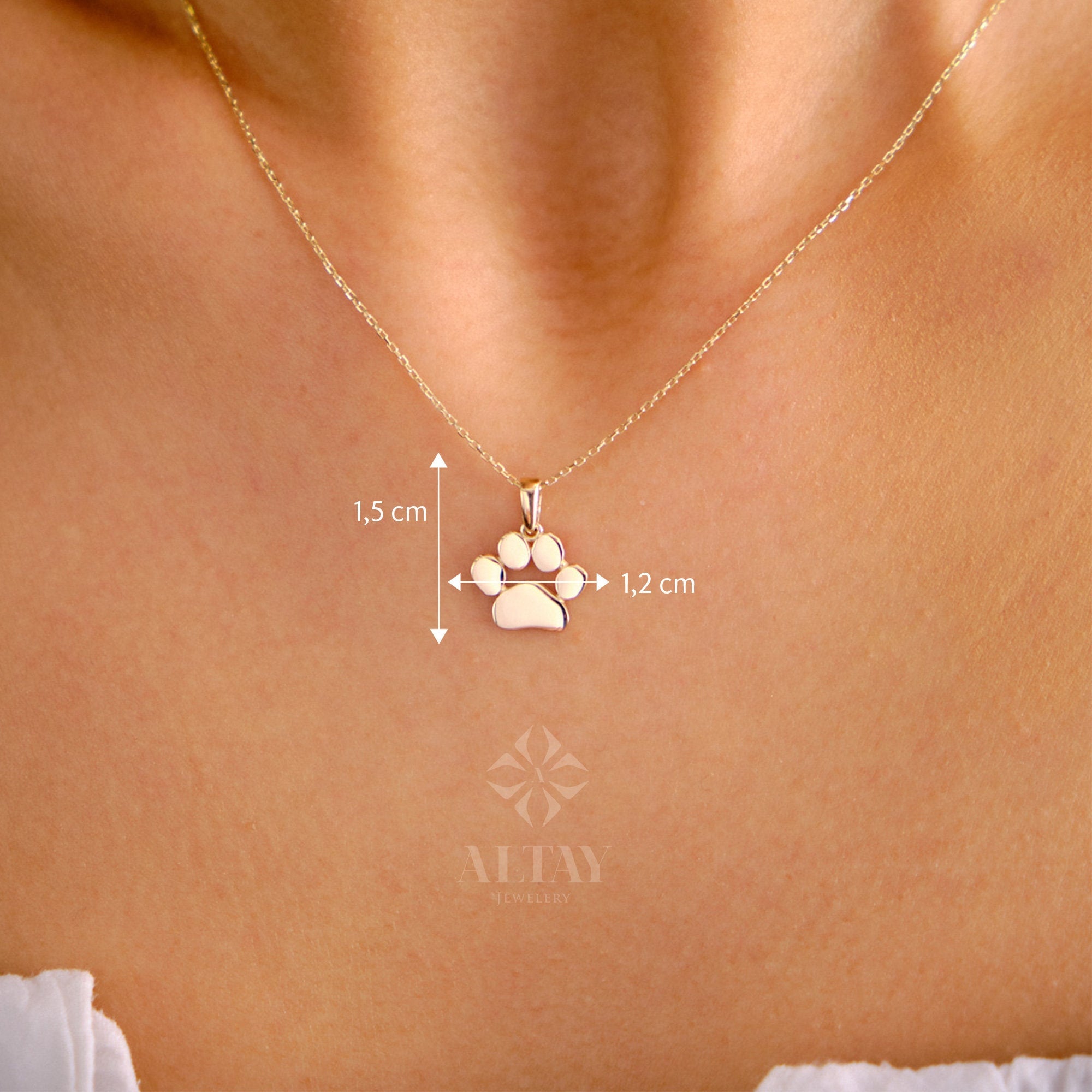 14K Gold Paw Print Necklace, Puppy Paw Pendant, Small Dog Cat Lover Charm Pendant, Engraved Initial Choker, Personalized Memorial Gift