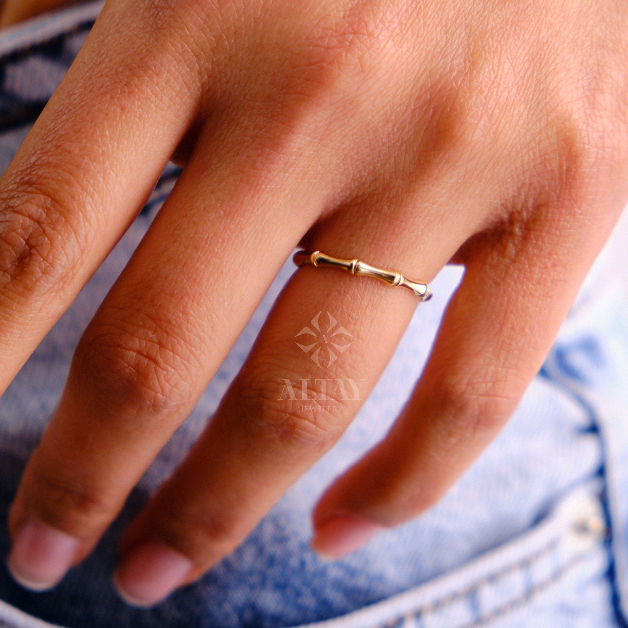 14K Gold Bamboo Ring, Dainty Gold Bamboo Stacking Ring, Bamboo Band, Tiny Gold Bone Ring, Trendy Gold Ring, Unisex Band Ring, Gift For Her