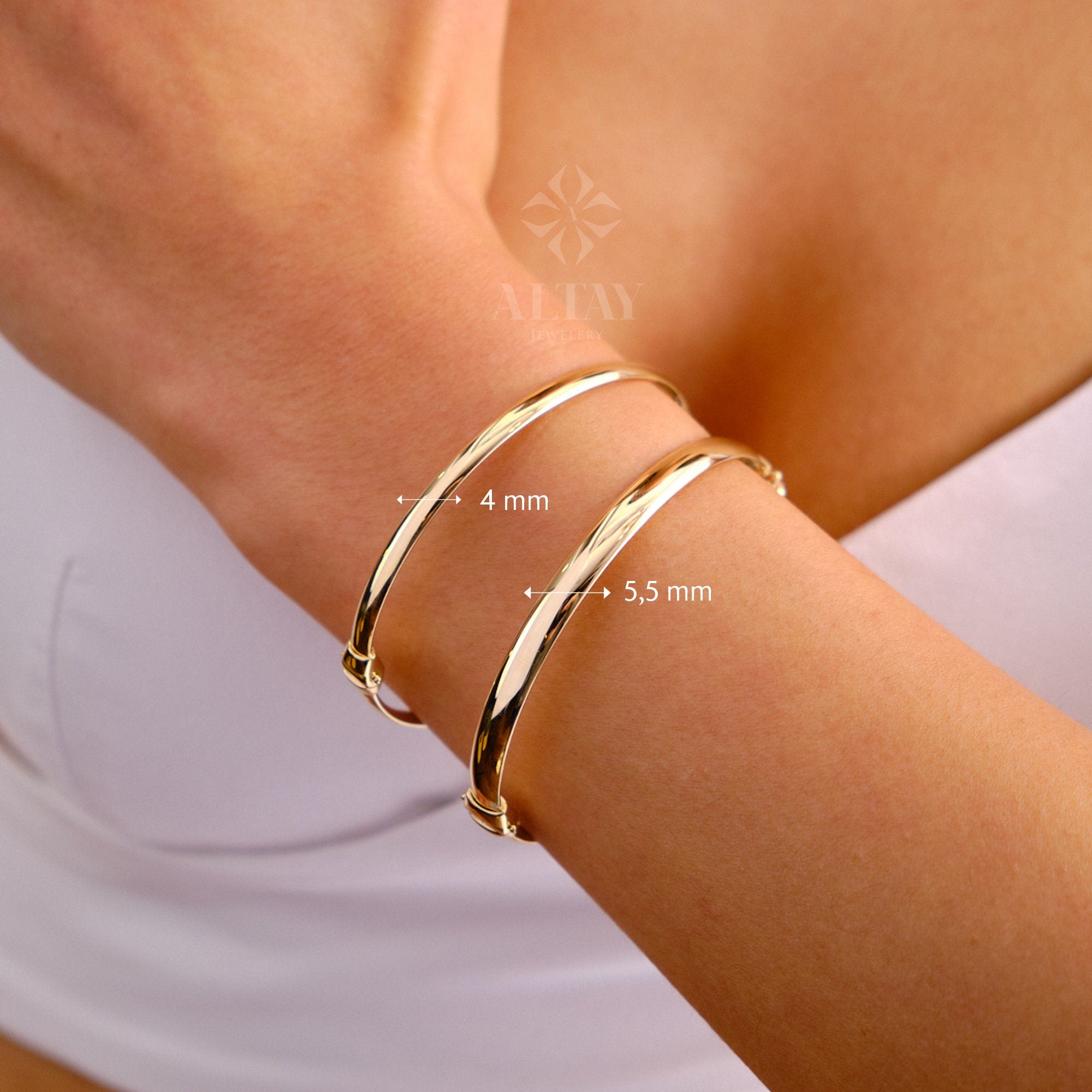 14K Gold Hinged Classic Gold Bracelet, Custom Gold Dome Bangle, 4mm 5mm Wide Bracelet, Personalized Bangle, Stacking Cuff, Engraved Bangle