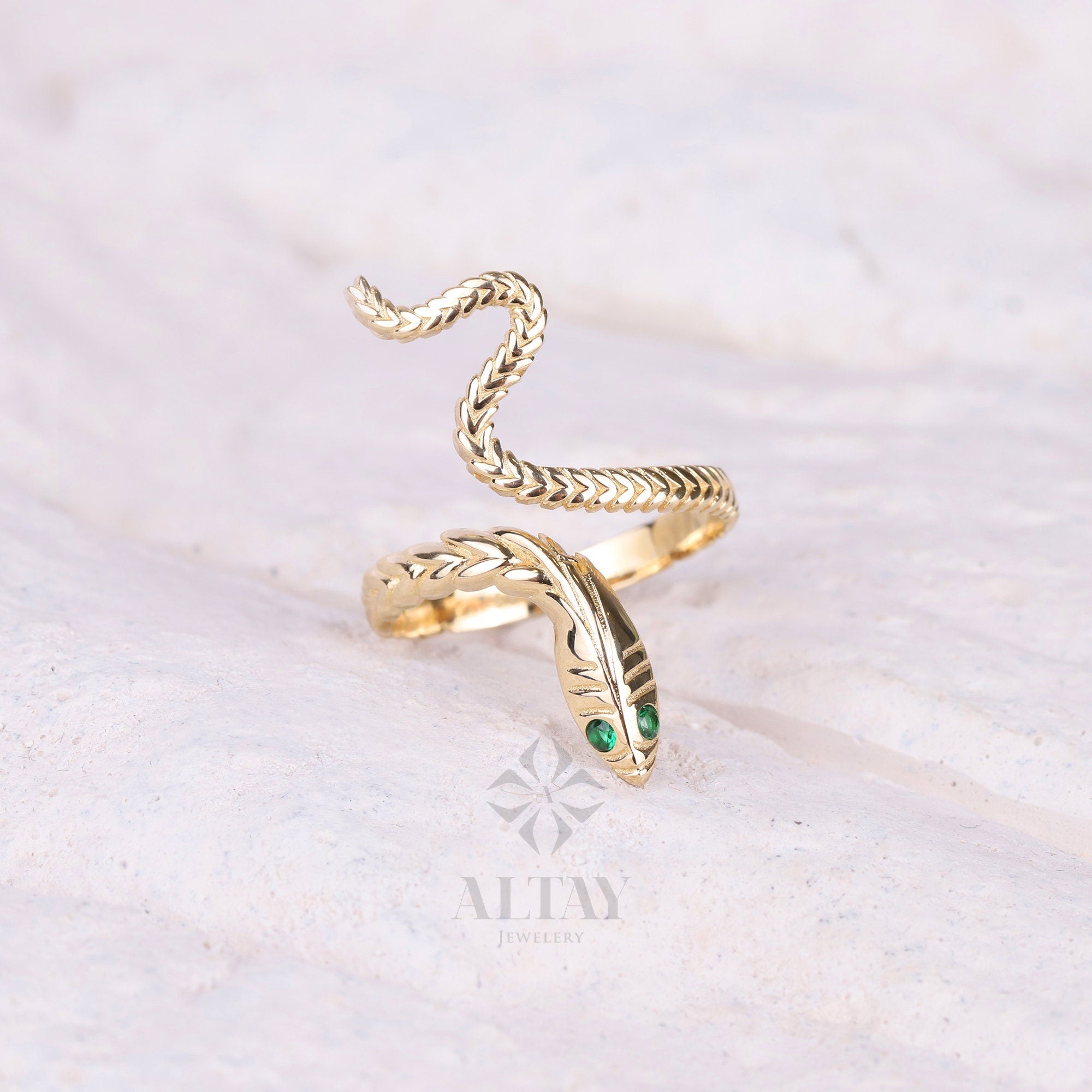 14K Gold Snake Ring, Wrap Snake Band, Circle Serpent Jewelry, Dainty Stacking Animal Rings, Snake Style Ring, Open Band Statement Wrap Ring