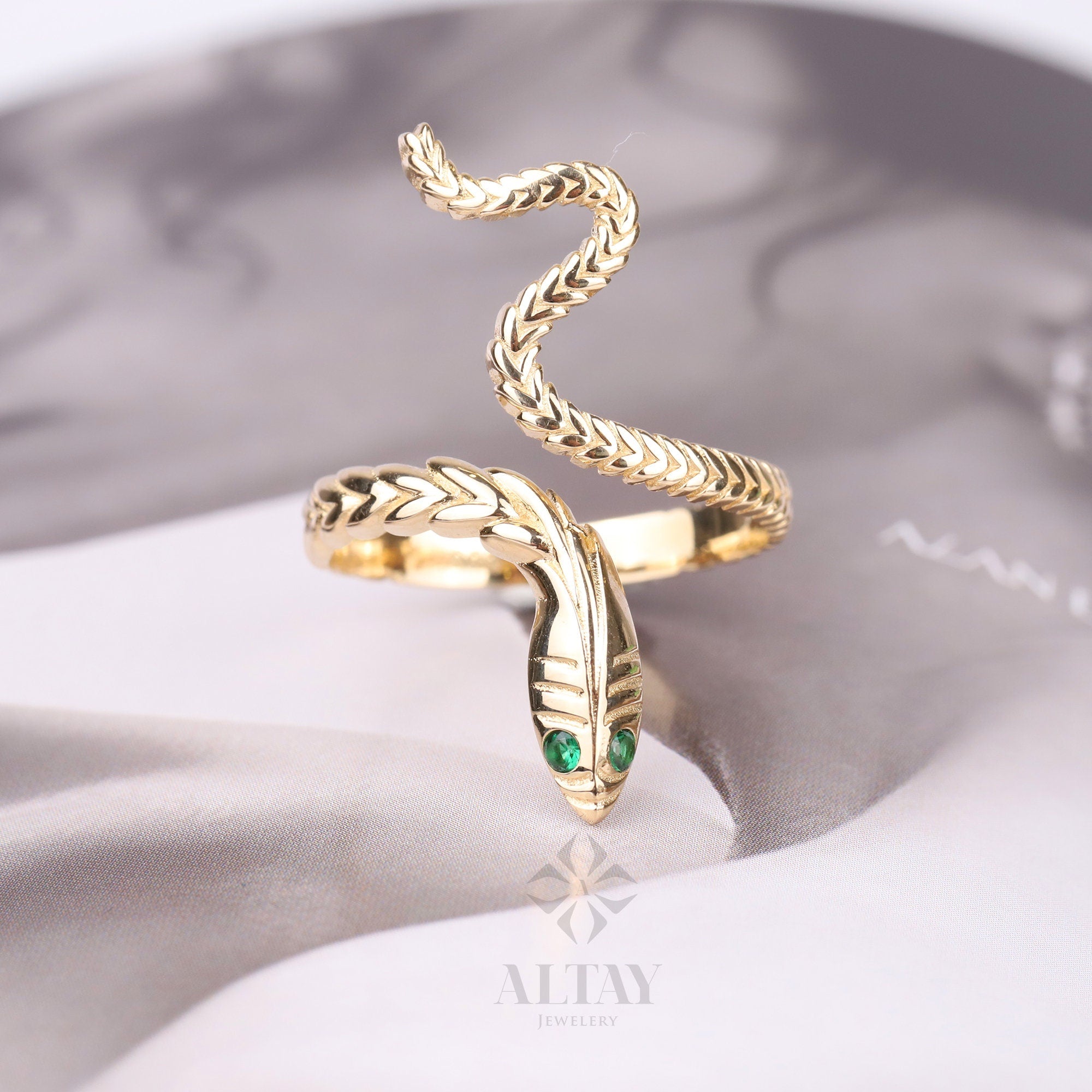 14K Gold Snake Ring, Wrap Snake Band, Circle Serpent Jewelry, Dainty Stacking Animal Rings, Snake Style Ring, Open Band Statement Wrap Ring